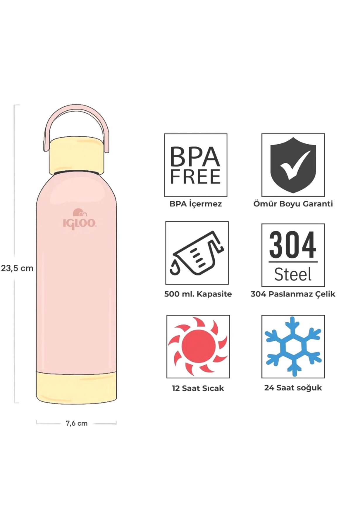 Igloo Hydrate Pro Termos 500 ml. Pembe