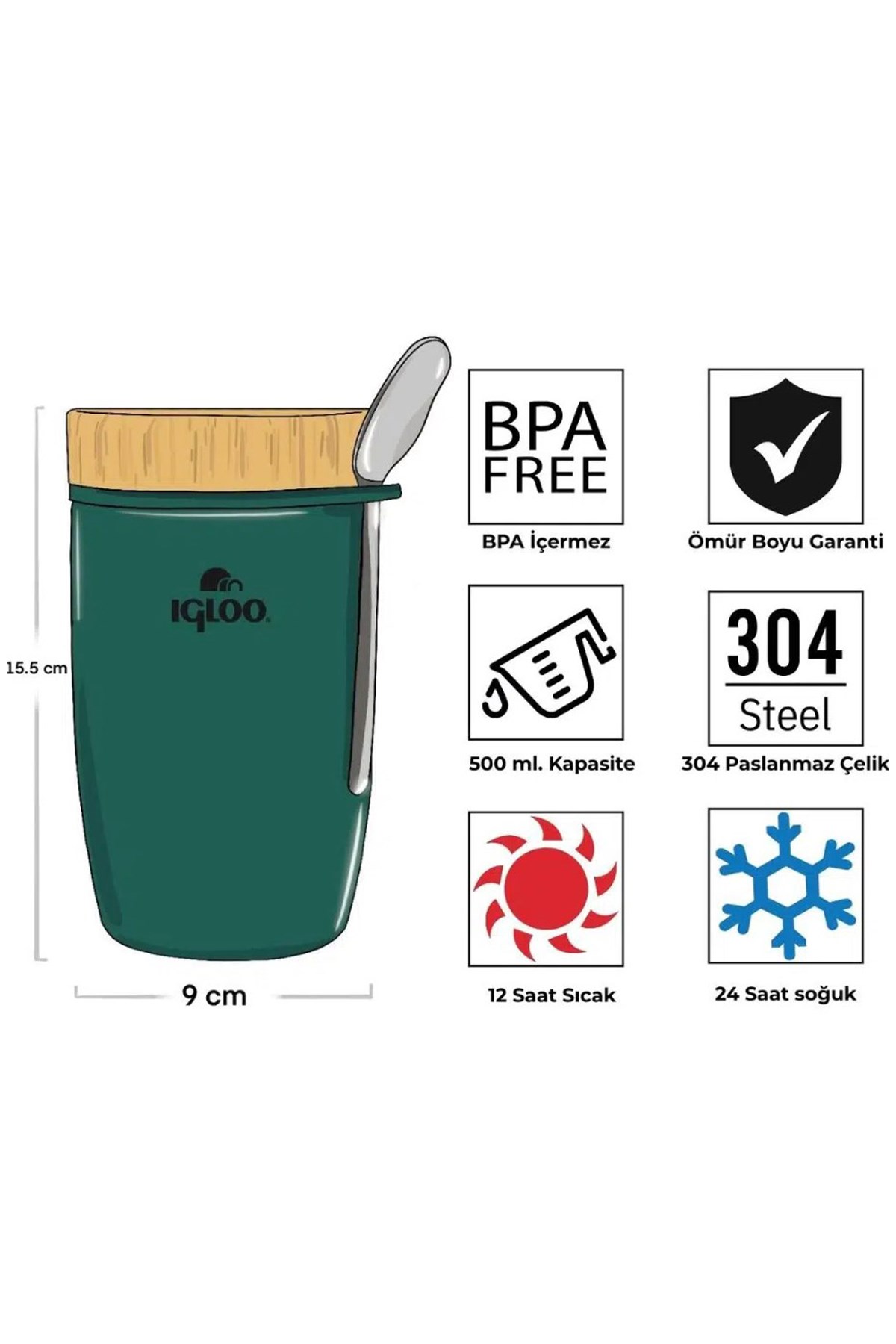 Igloo Bamboo Yemek Termosu 500 ml. Yeşil