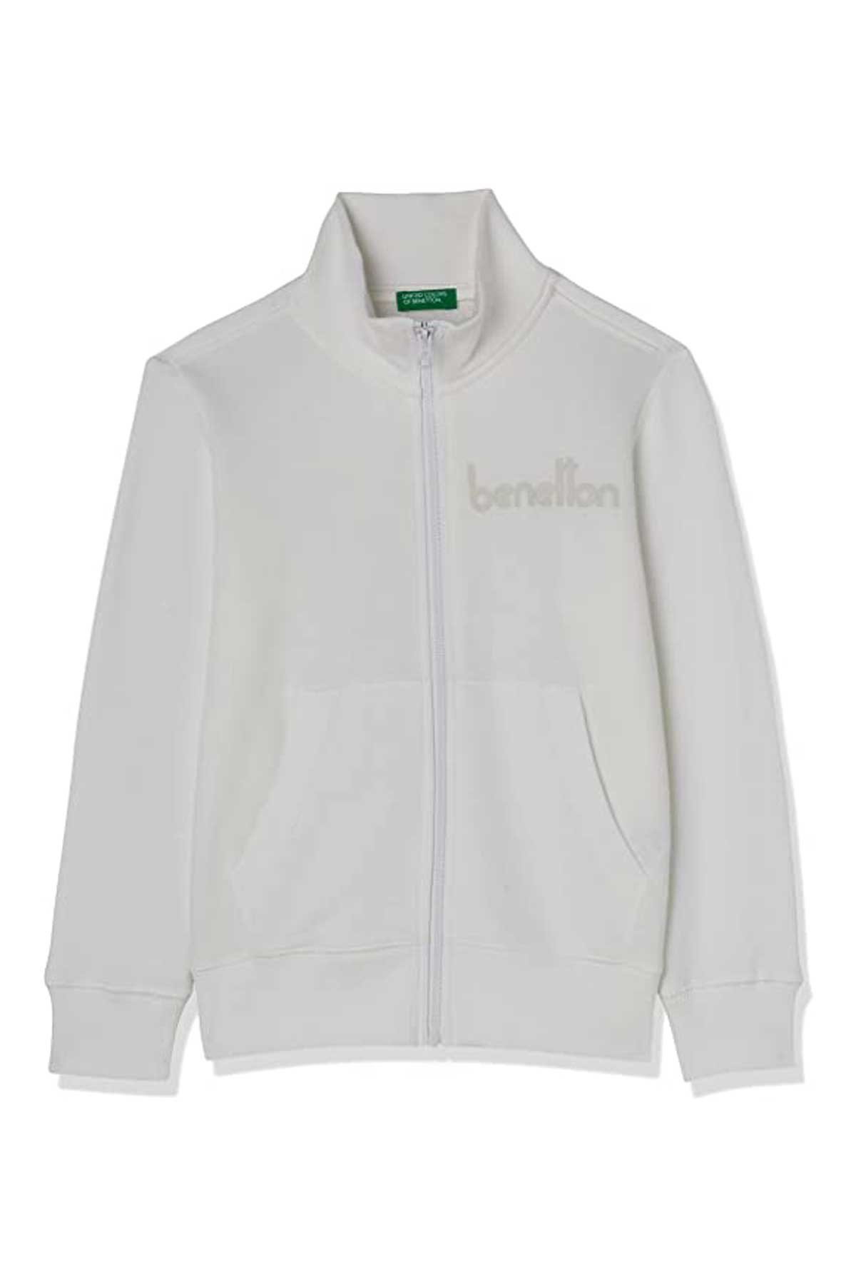 Benetton Çocuk Fermuarlı Sweatshirt 222A3J68C502D Beyaz