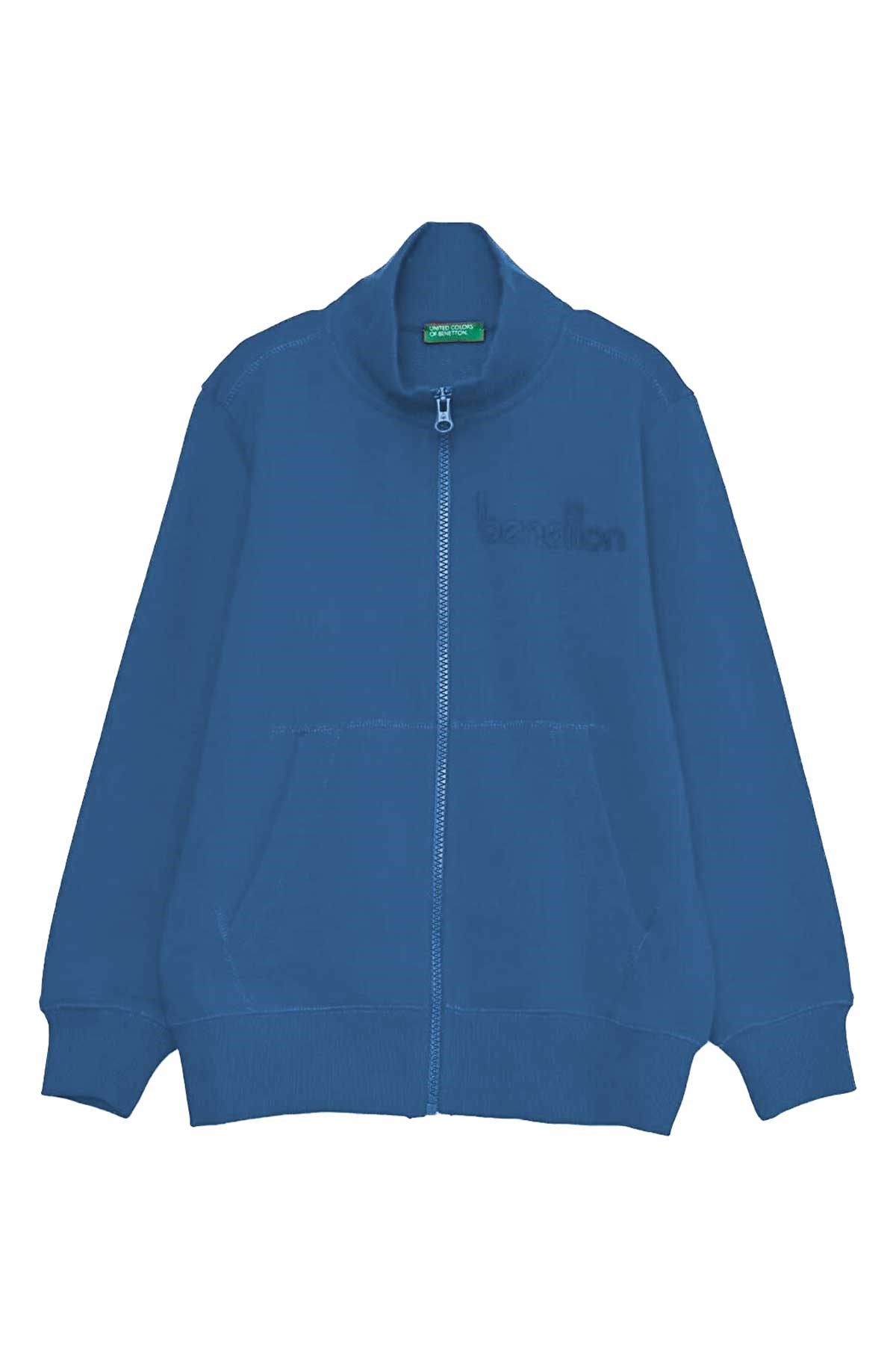 Benetton Çocuk Fermuarlı Sweatshirt 222A3J68C502D Mavi