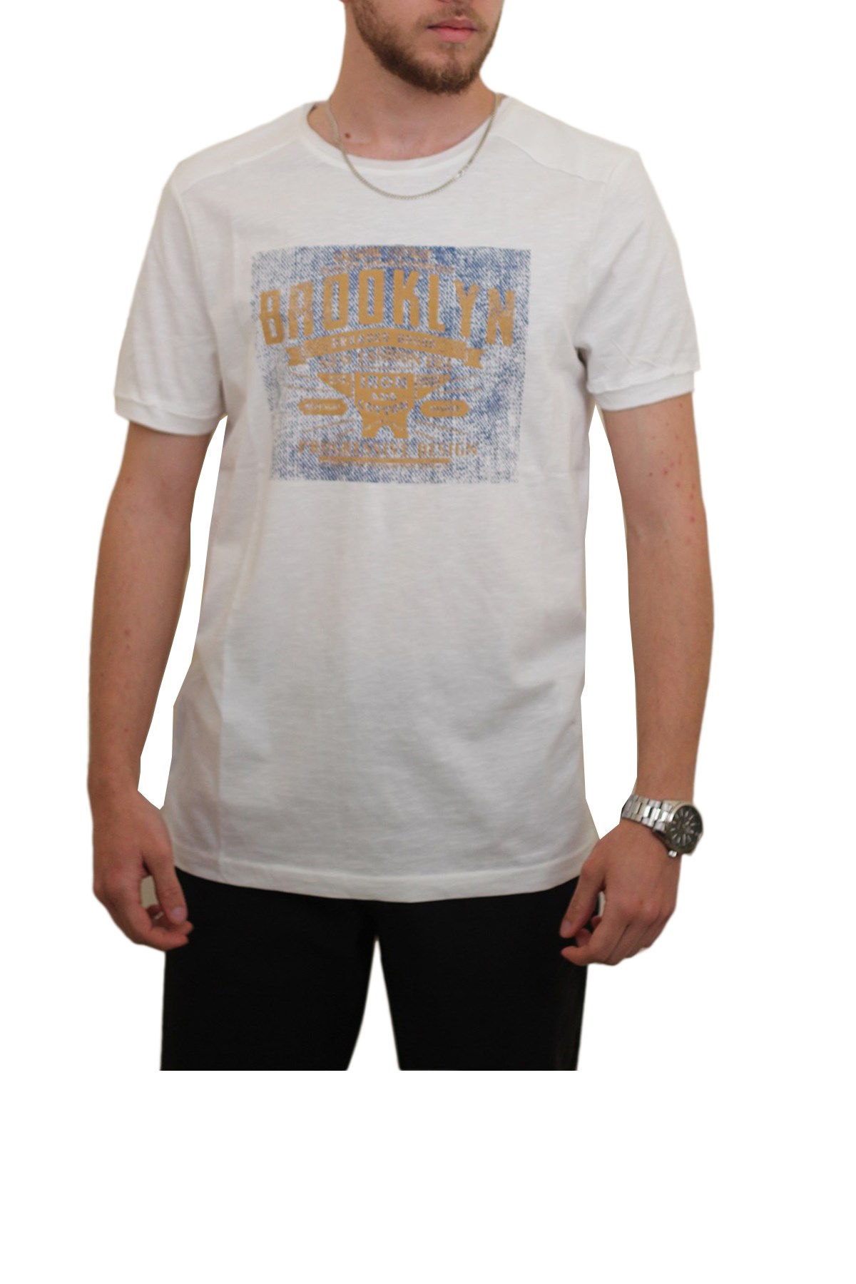 Cazador Bis Yaka Erkek Tişört 4088 Ekru