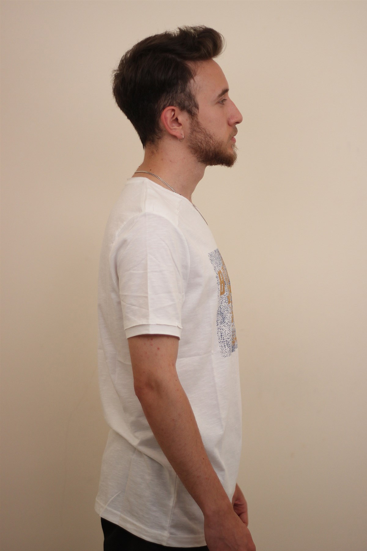 Cazador Bis Yaka Erkek Tişört 4088 Ekru