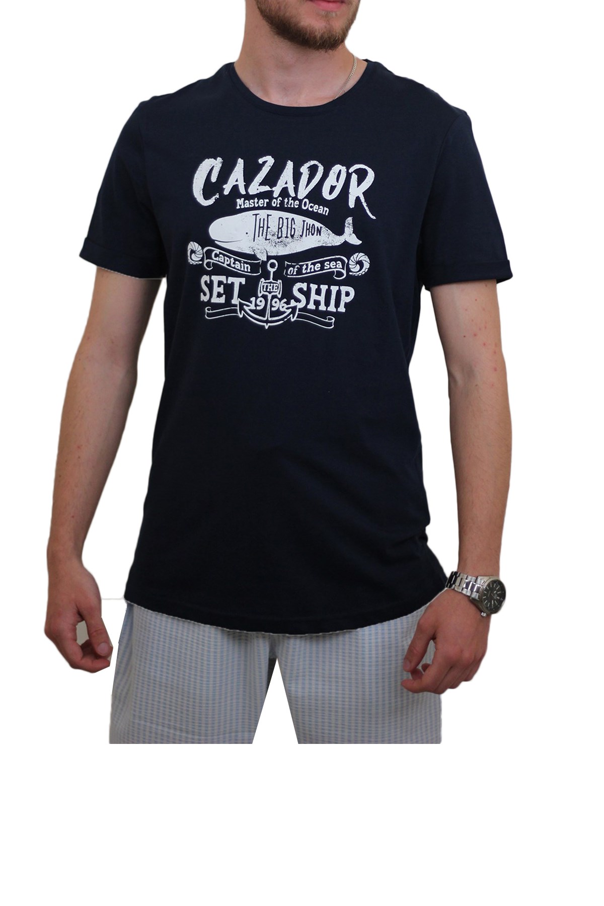 Cazador Bis Yaka Erkek Tişört 4146 İndigo
