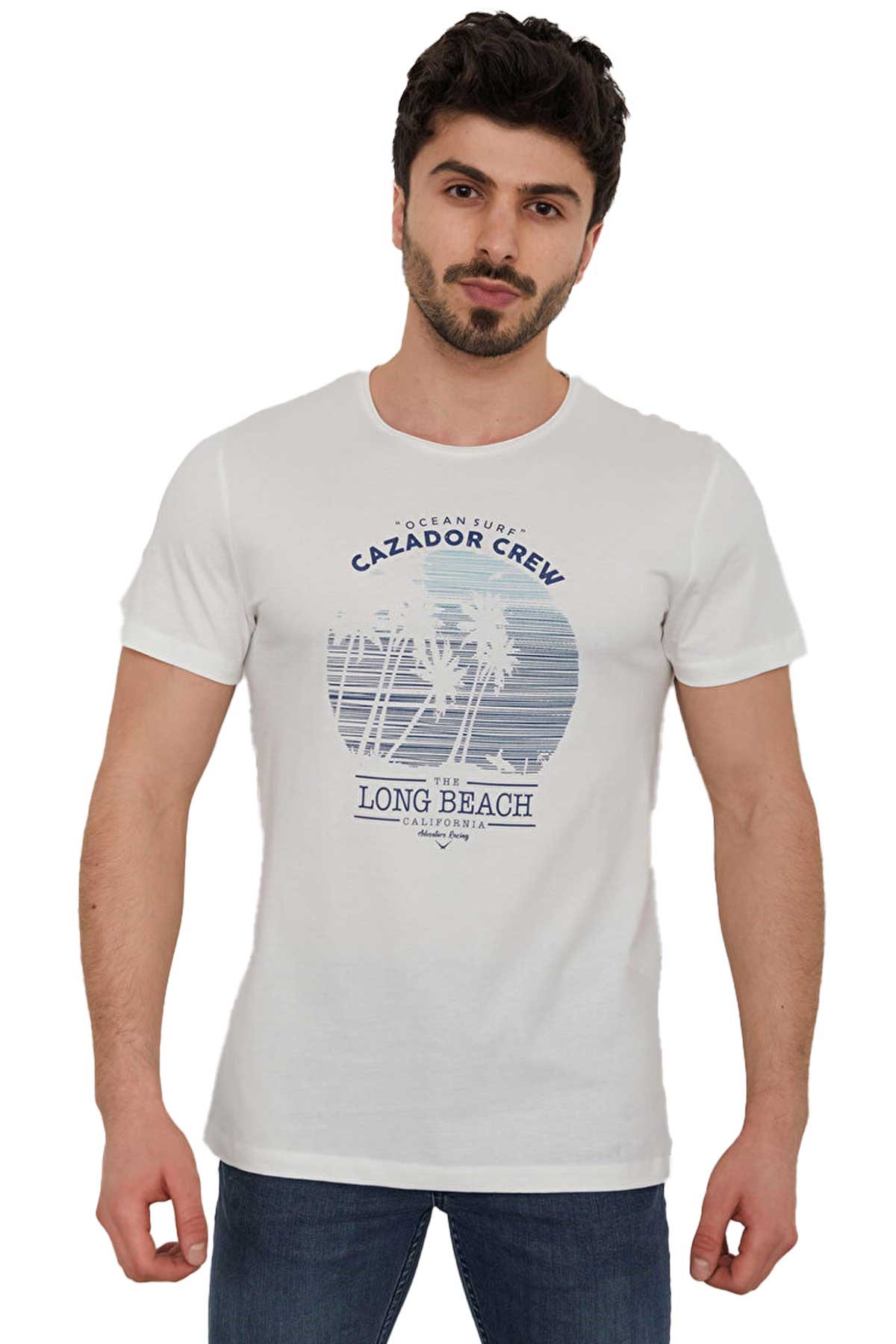 Cazador Erkek Tişört CAZ 4074 Ekru