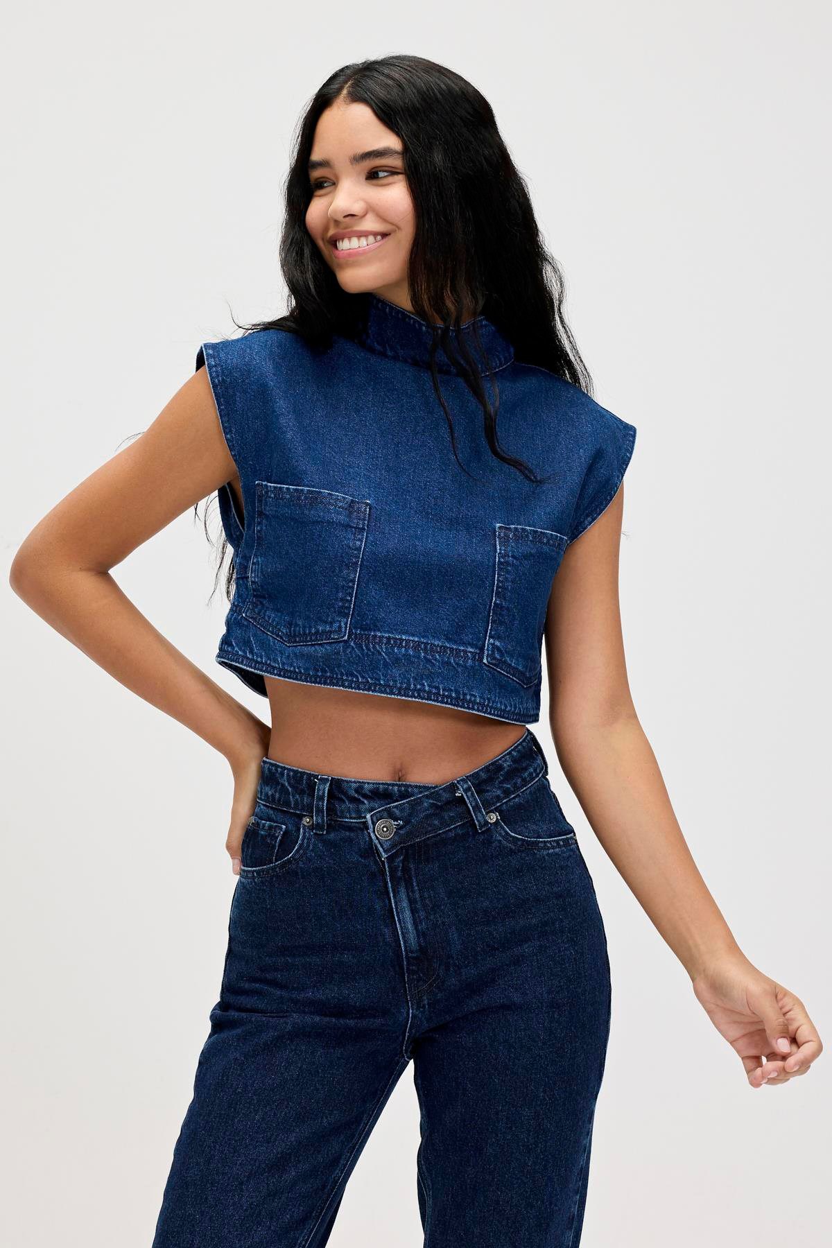 Bad Bear Veronica Kadın Denim Crop 24.03.70.002-C15 Lacivert