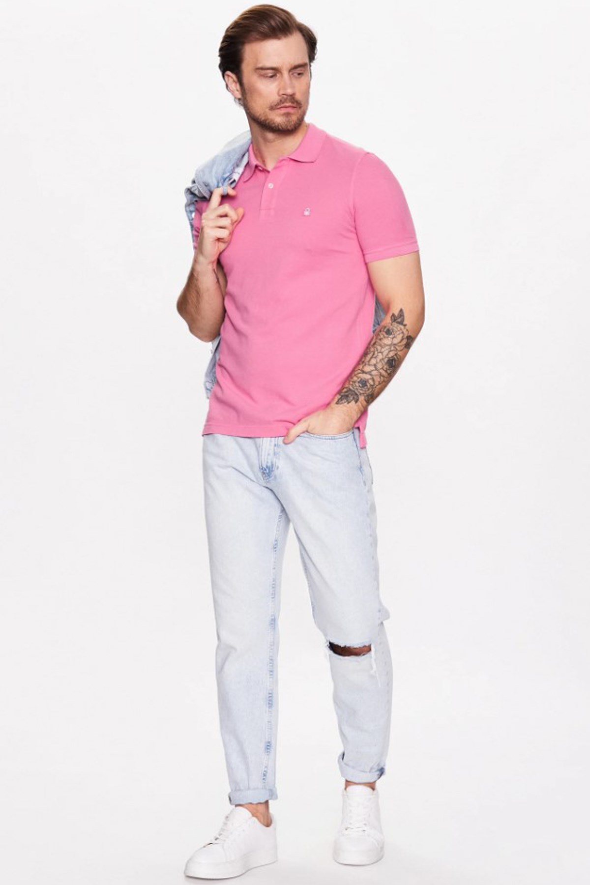 Benetton Erkek Polo Tişört 3089J3179 Pembe