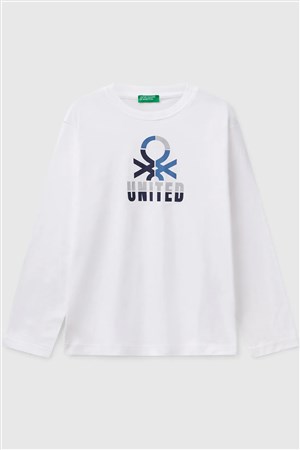 Benetton Erkek Çocuk Uzun Kollu Tişört Beyaz