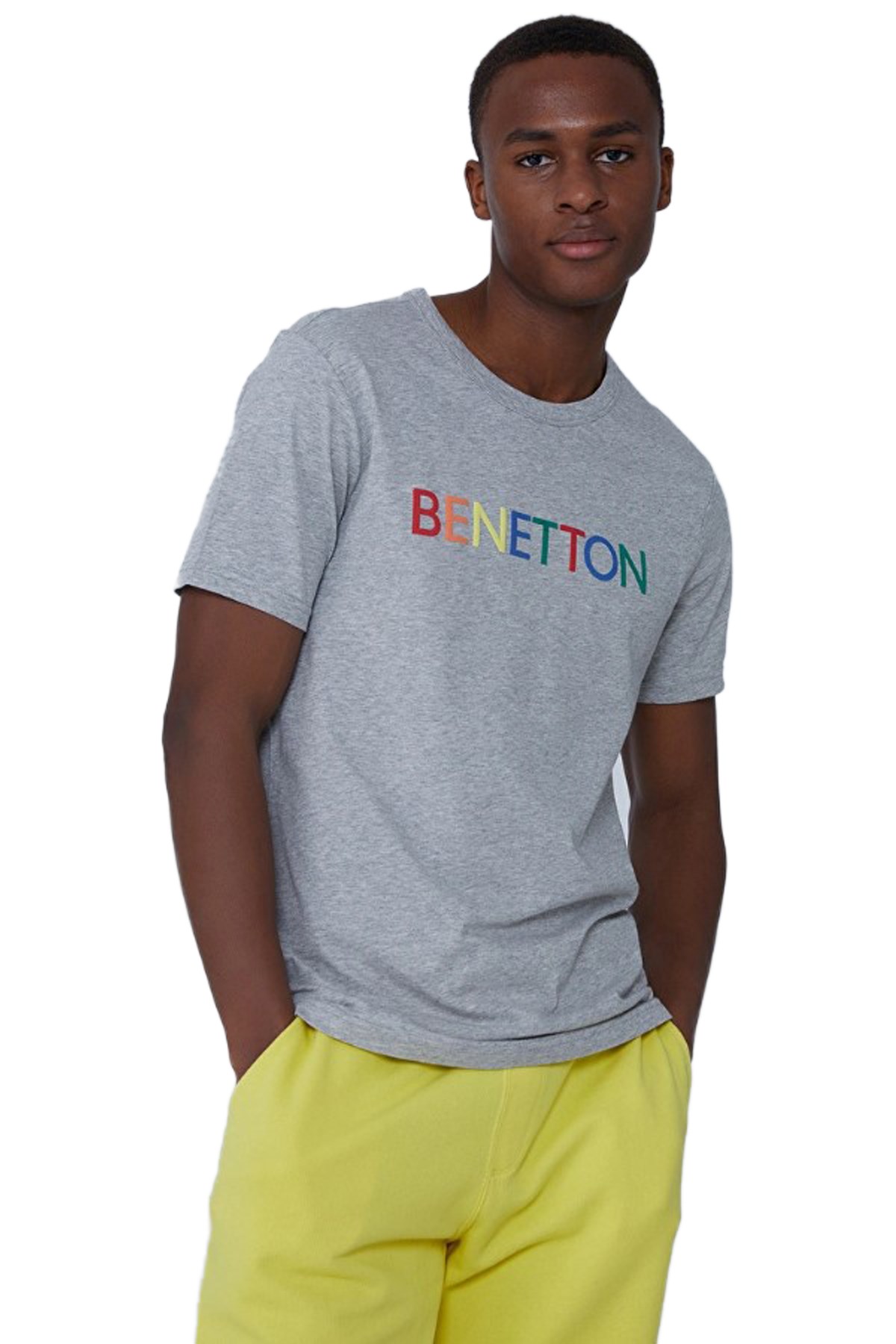 Benetton Erkek Tişört 3I1XU100A Gri