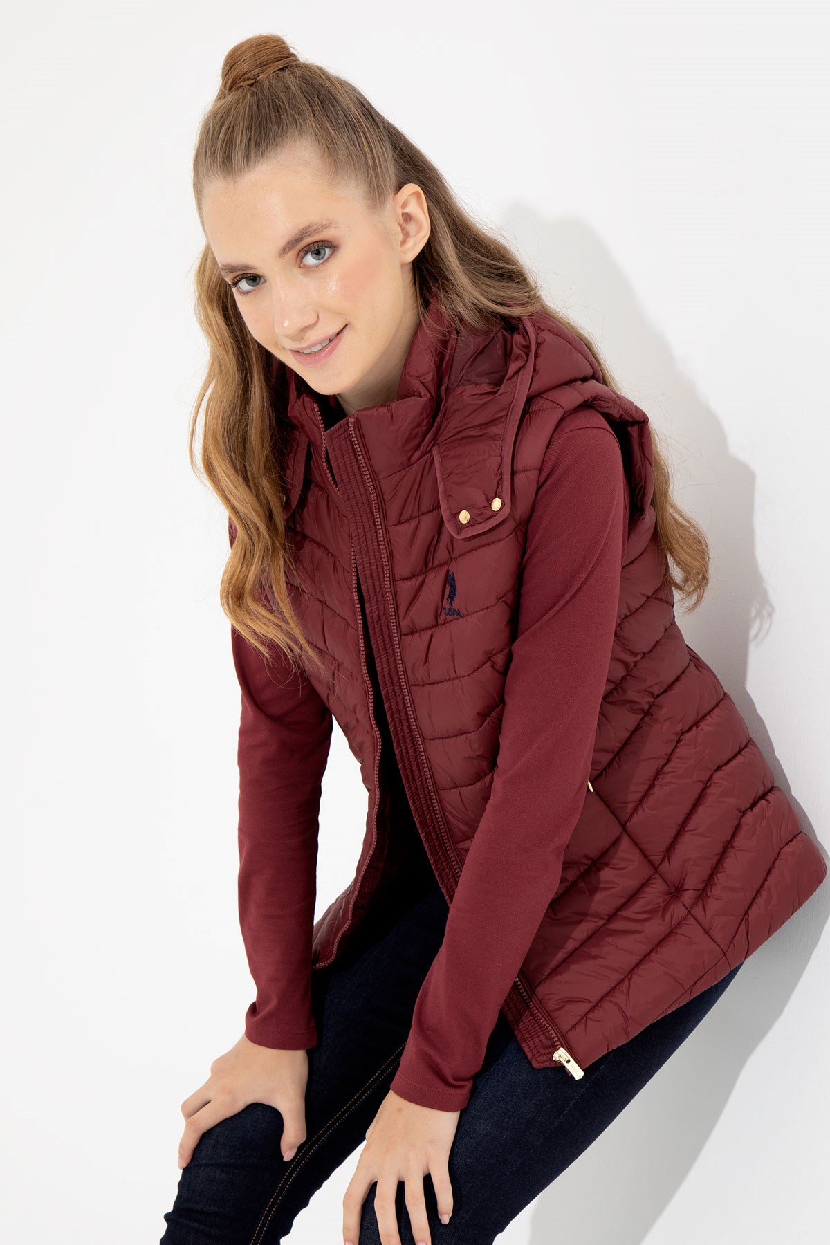 U.S. Polo Assn. Kadın Yelek 50254415-KR022 Kırmızı