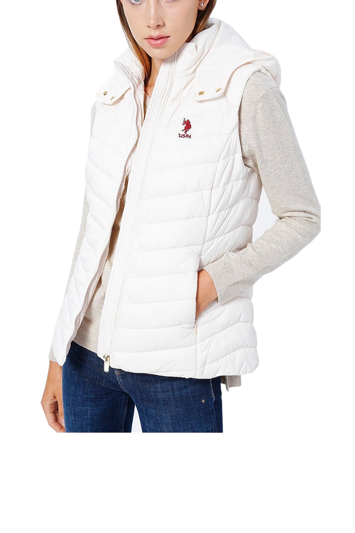 U.S. Polo Assn. Kadın Yelek 50254415-VR071 Beyaz