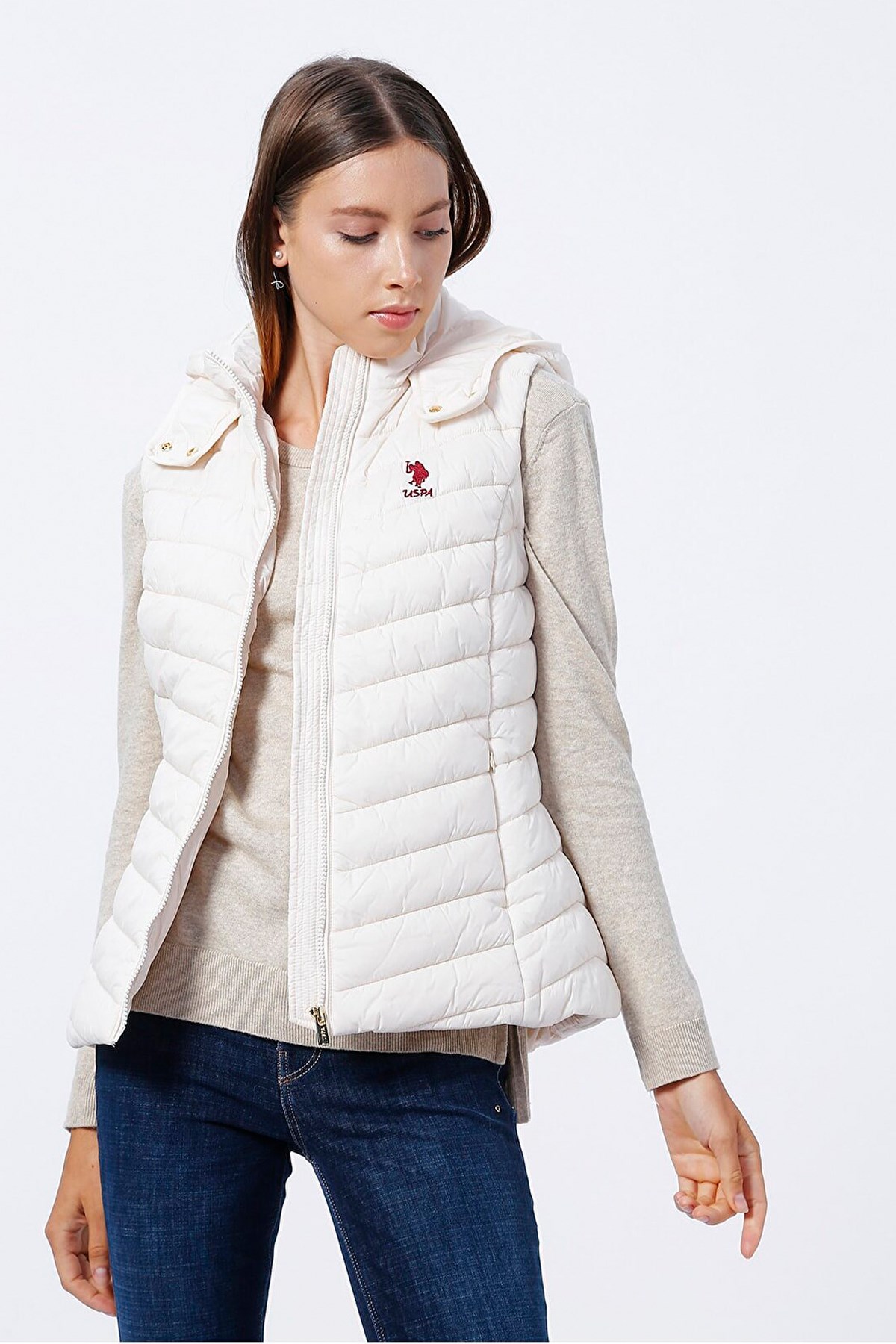 U.S. Polo Assn. Kadın Yelek 50254415-VR071 Beyaz