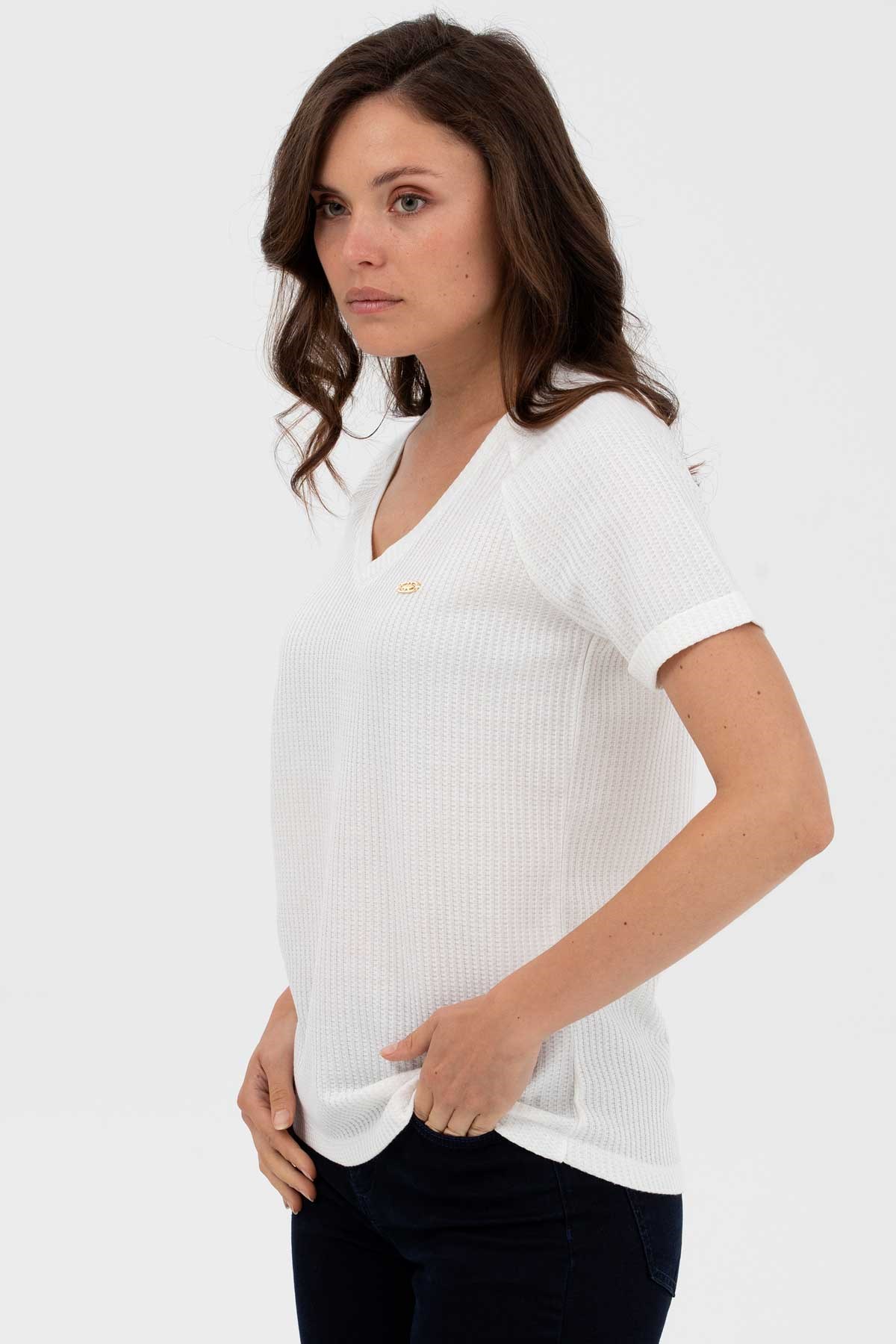 U.S. Polo Assn. Kadın Tişört 50262532-VR019 Ekru