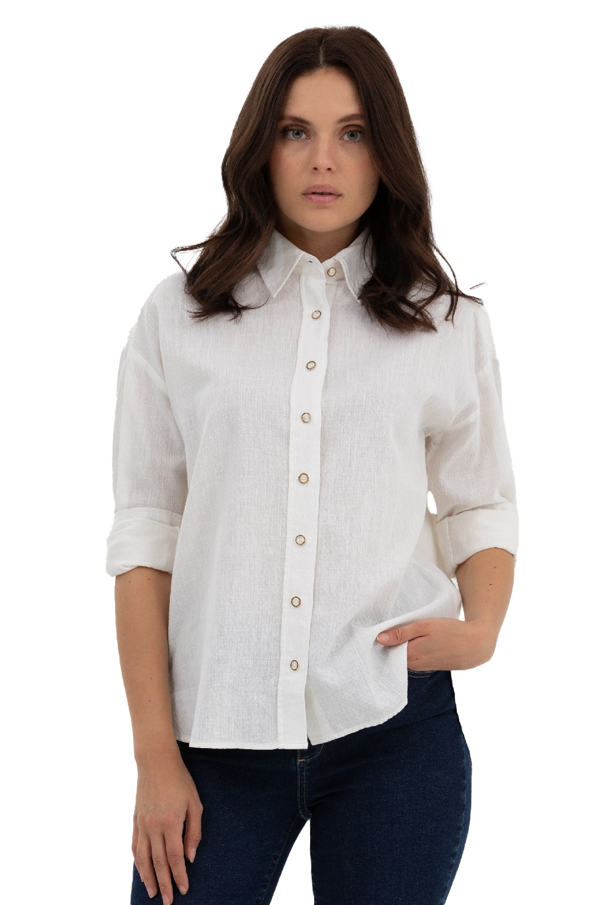 U.S. Polo Assn. Kadın Gömlek 50263362-VR019 Ekru