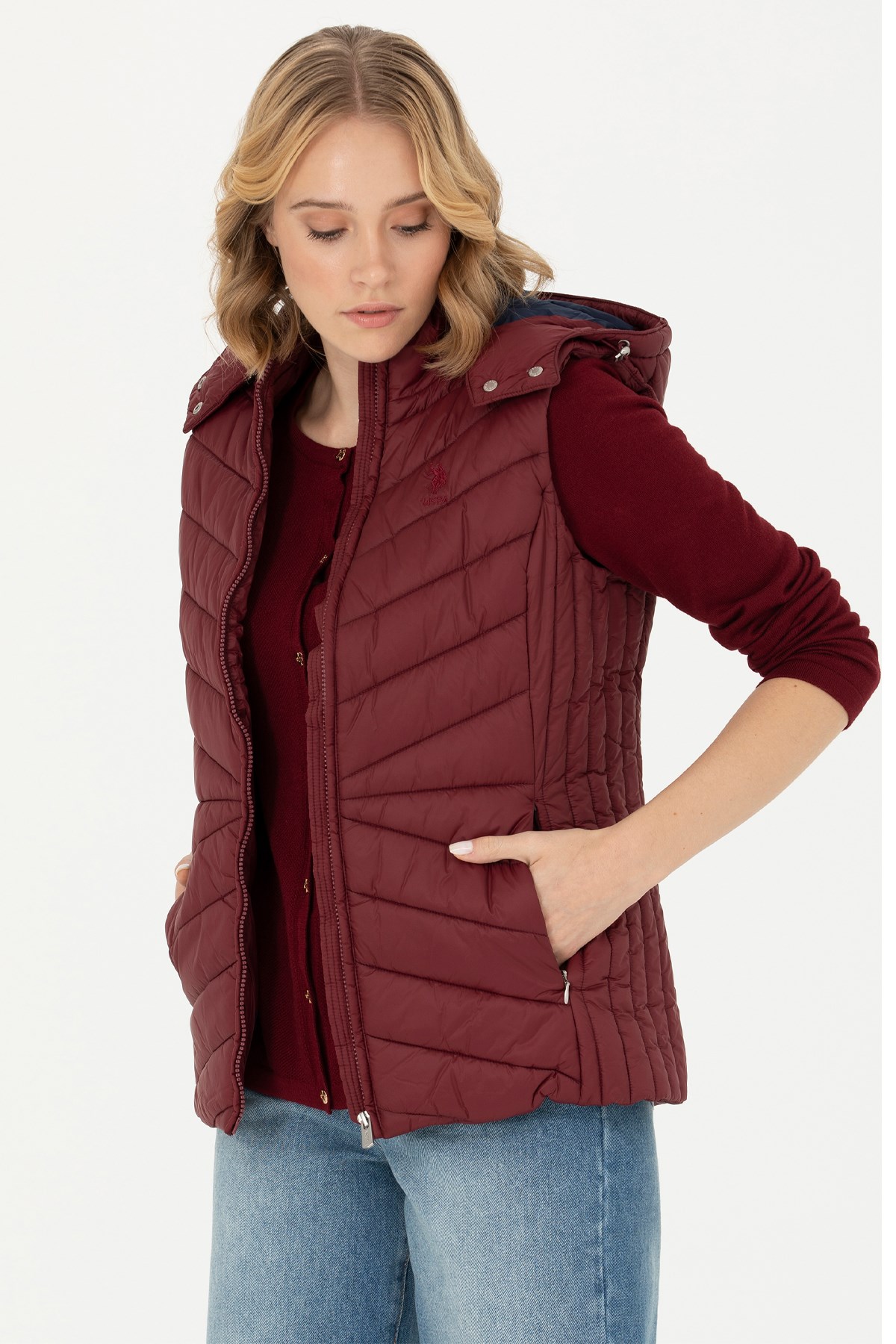 U.S. Polo Assn. Kadın Yelek 50269101-VR014 Bordo
