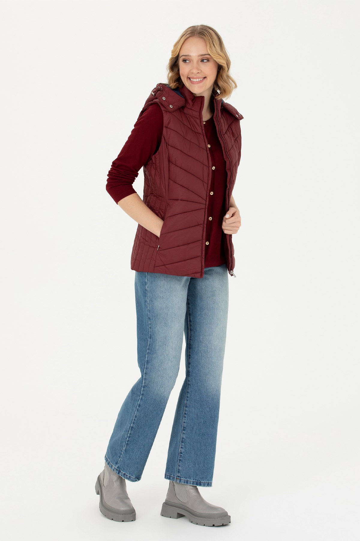 U.S. Polo Assn. Kadın Yelek 50269101-VR014 Bordo