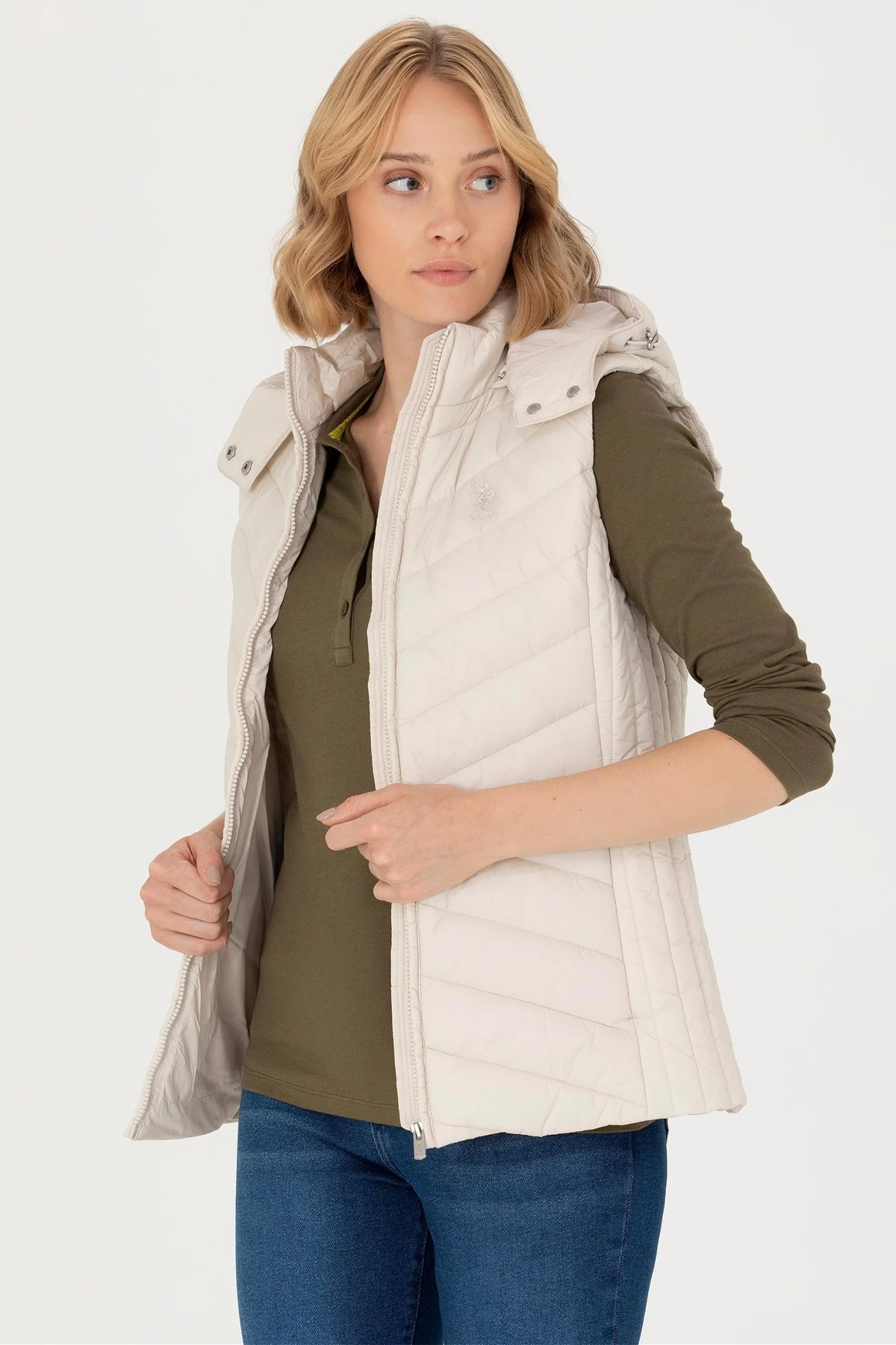 U.S. Polo Assn. Kadın Yelek 50269101-VR049 Ekru
