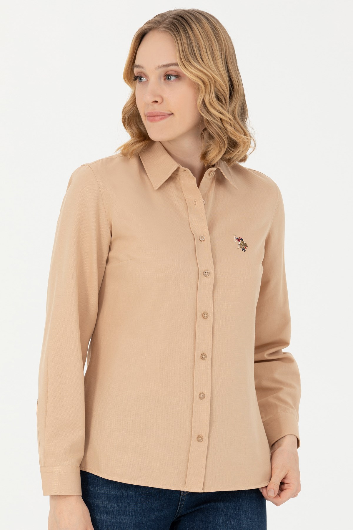 U.S. Polo Assn. Kadın Gömlek 50271935-VR085 Bej