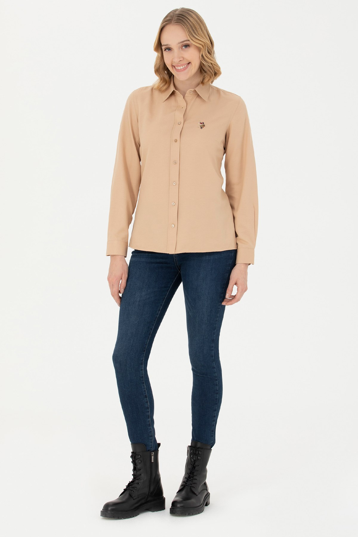 U.S. Polo Assn. Kadın Gömlek 50271935-VR085 Bej