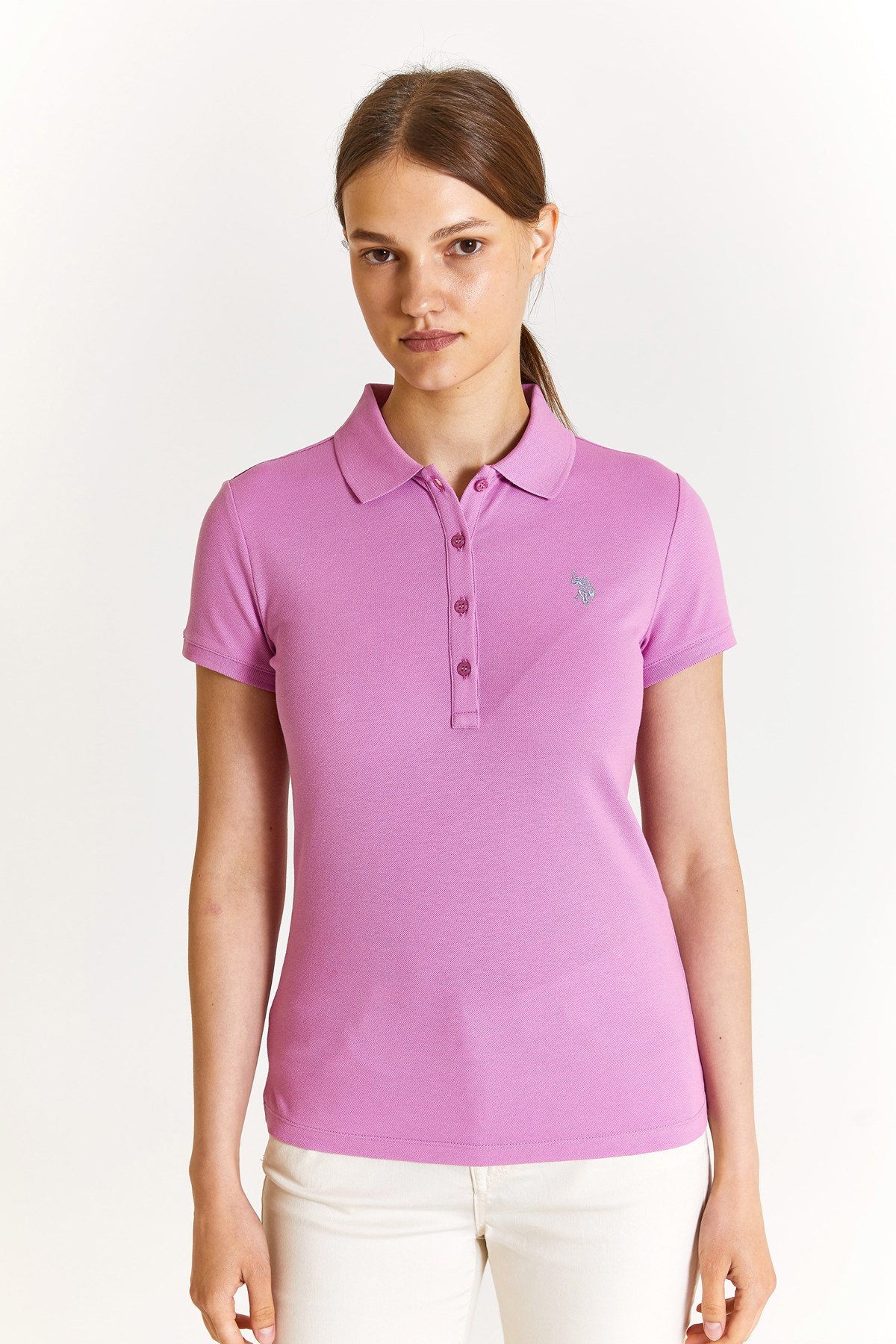 U.S. Polo Assn. Kadın Slim Tişört 50280057-VR037 Pembe