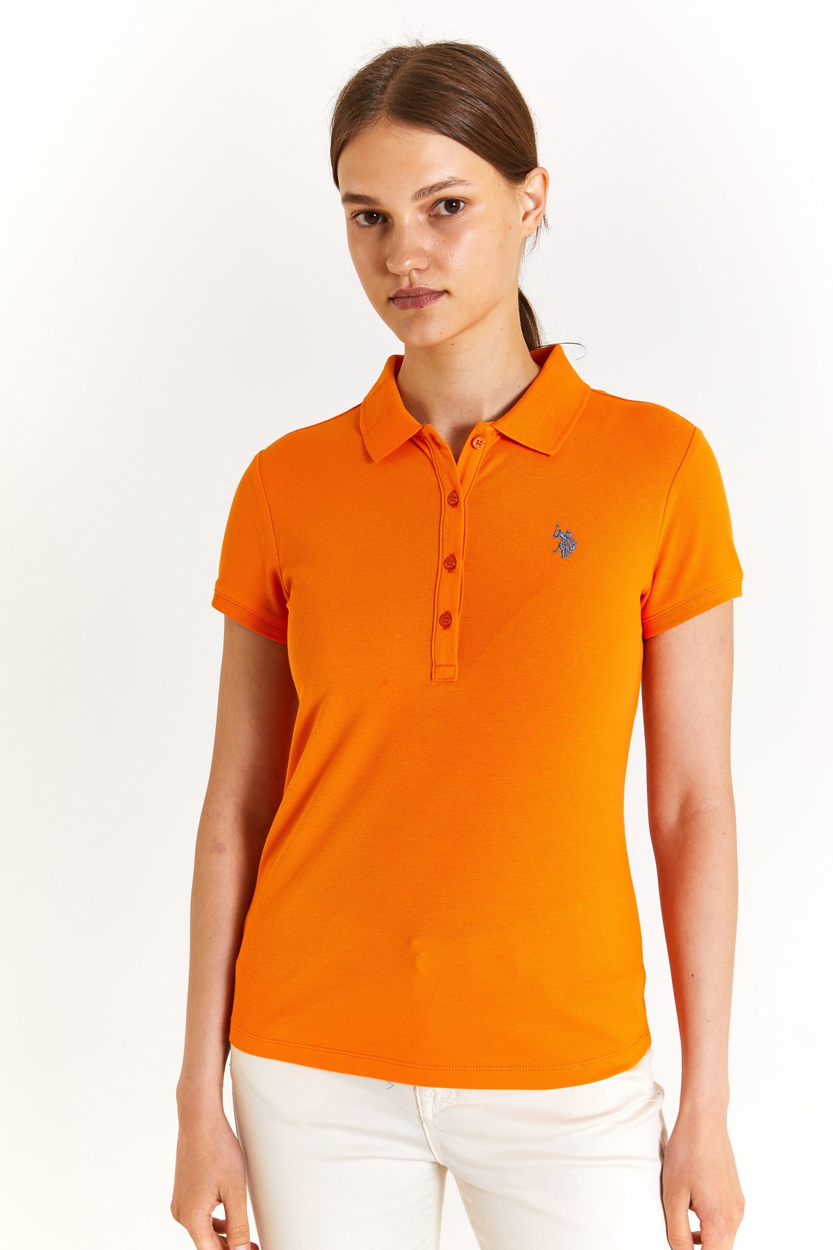 U.S. Polo Assn. Kadın Slim Tişört 50280057-VR051 Turuncu