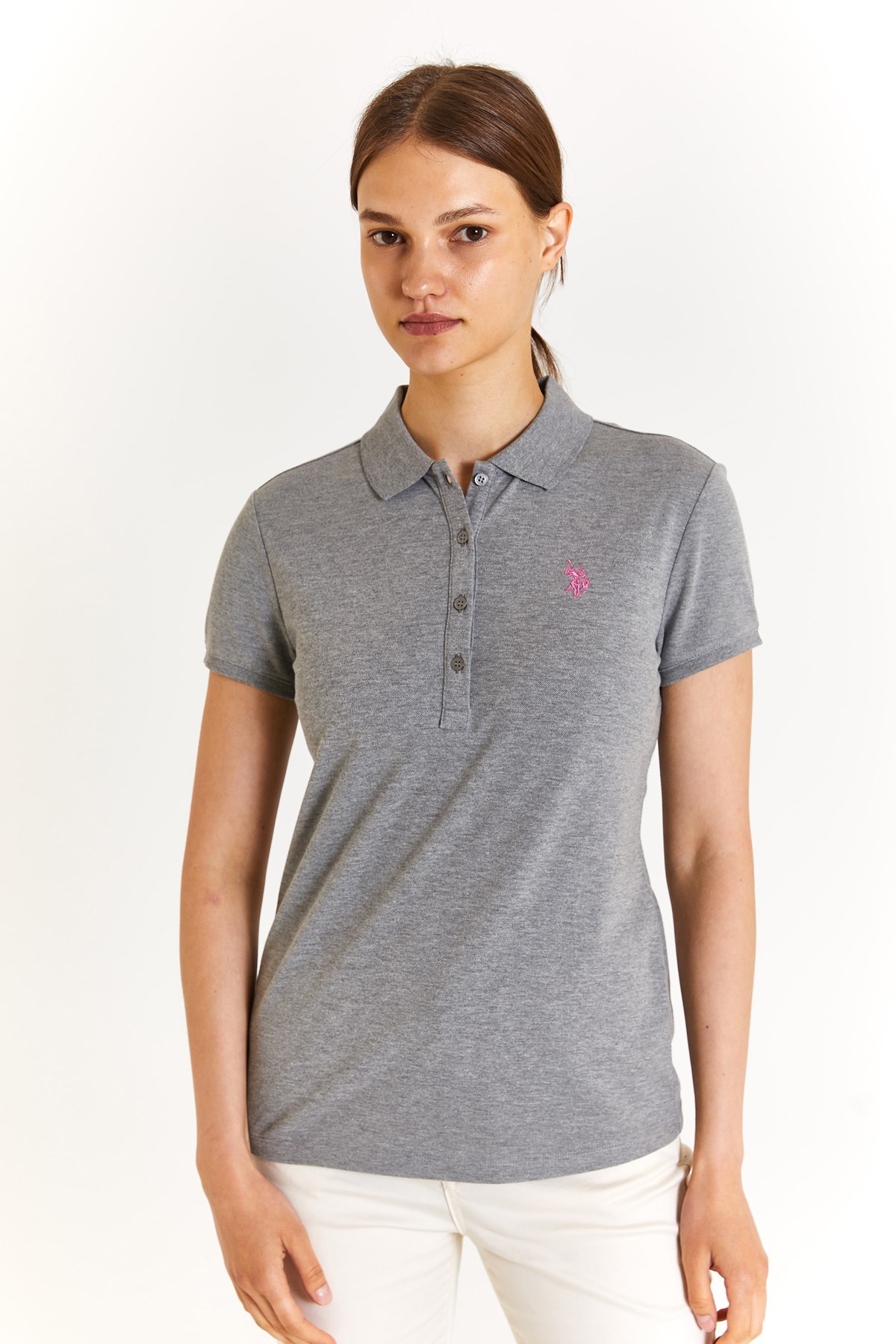 U.S. Polo Assn. Kadın Slim Tişört 50280057-VR086 Gri