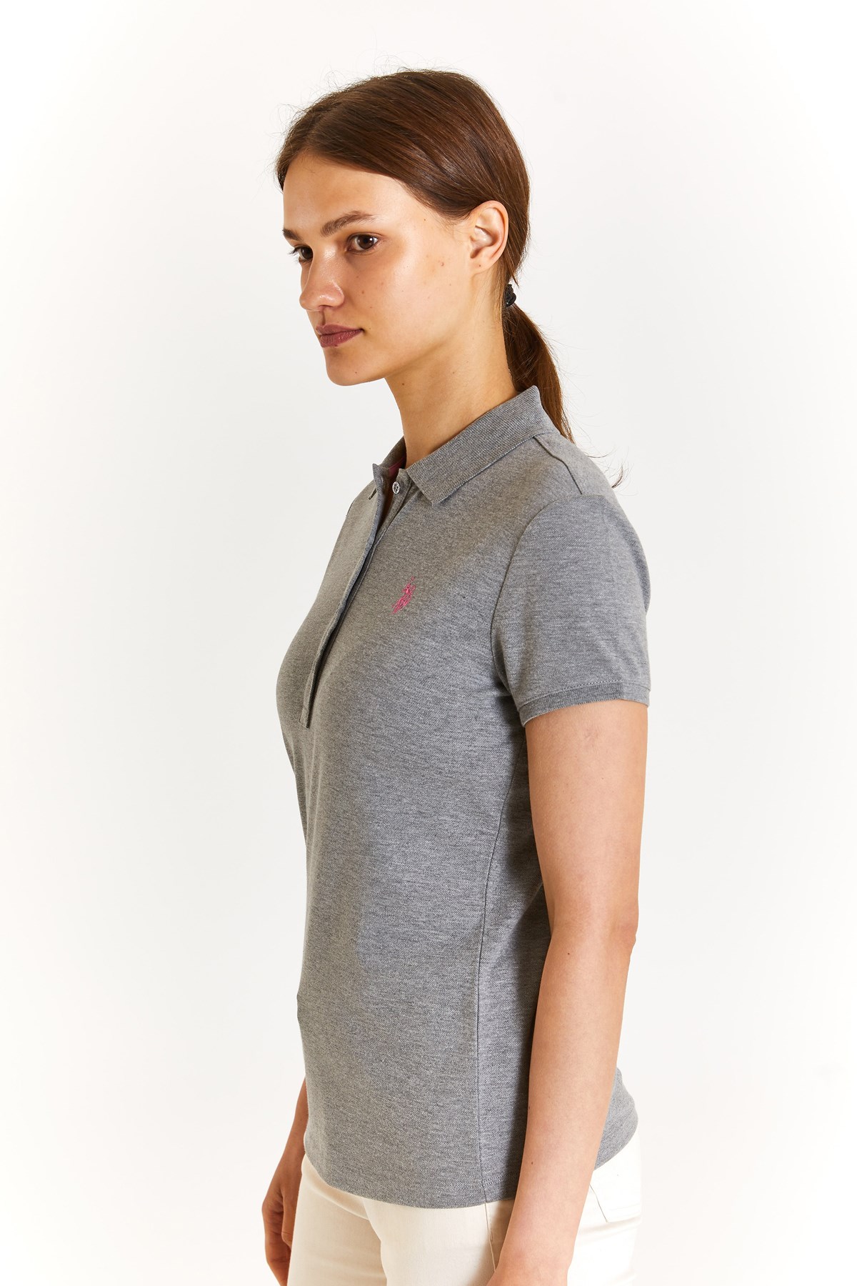 U.S. Polo Assn. Kadın Slim Tişört 50280057-VR086 Gri