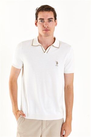 U.S. Polo Assn. Erkek Triko Tişört 50280424-VR019 Ekru