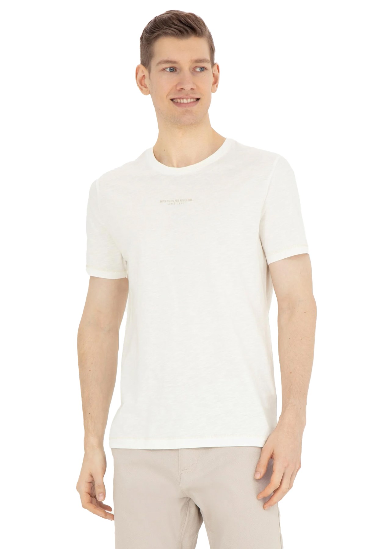 U.S. Polo Assn. Erkek Regular Tişört 50281052-VR019 Ekru