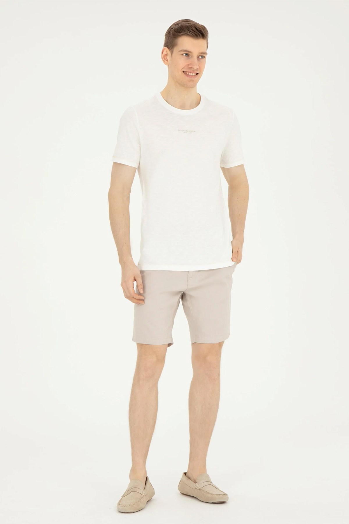 U.S. Polo Assn. Erkek Regular Tişört 50281052-VR019 Ekru