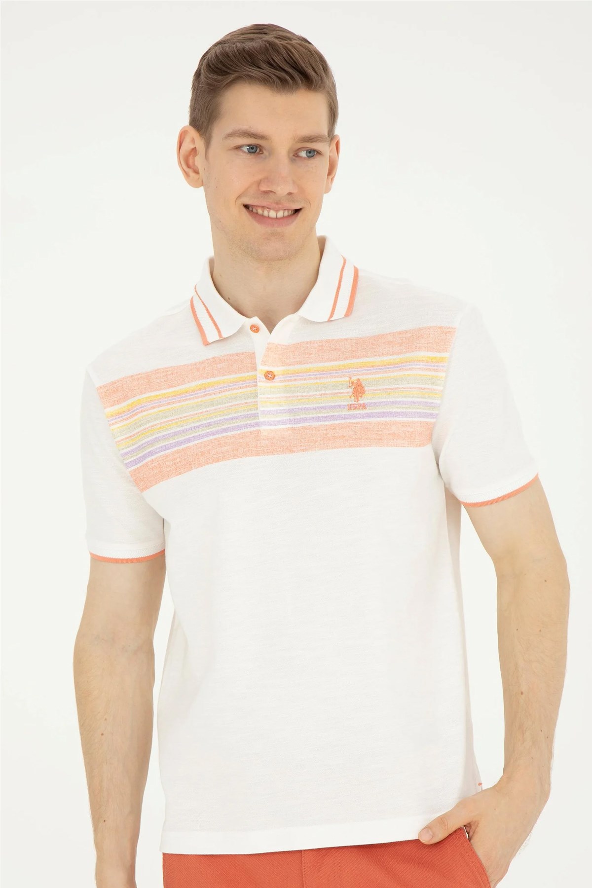 U.S. Polo Assn. Erkek Regular Tişört 50281516-VR019 Ekru