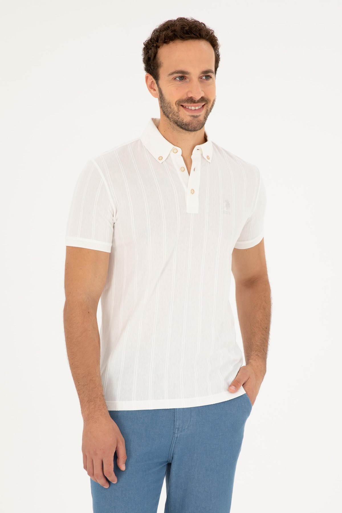 U.S. Polo Assn. Erkek Tişört  50282506-VR019 Ekru
