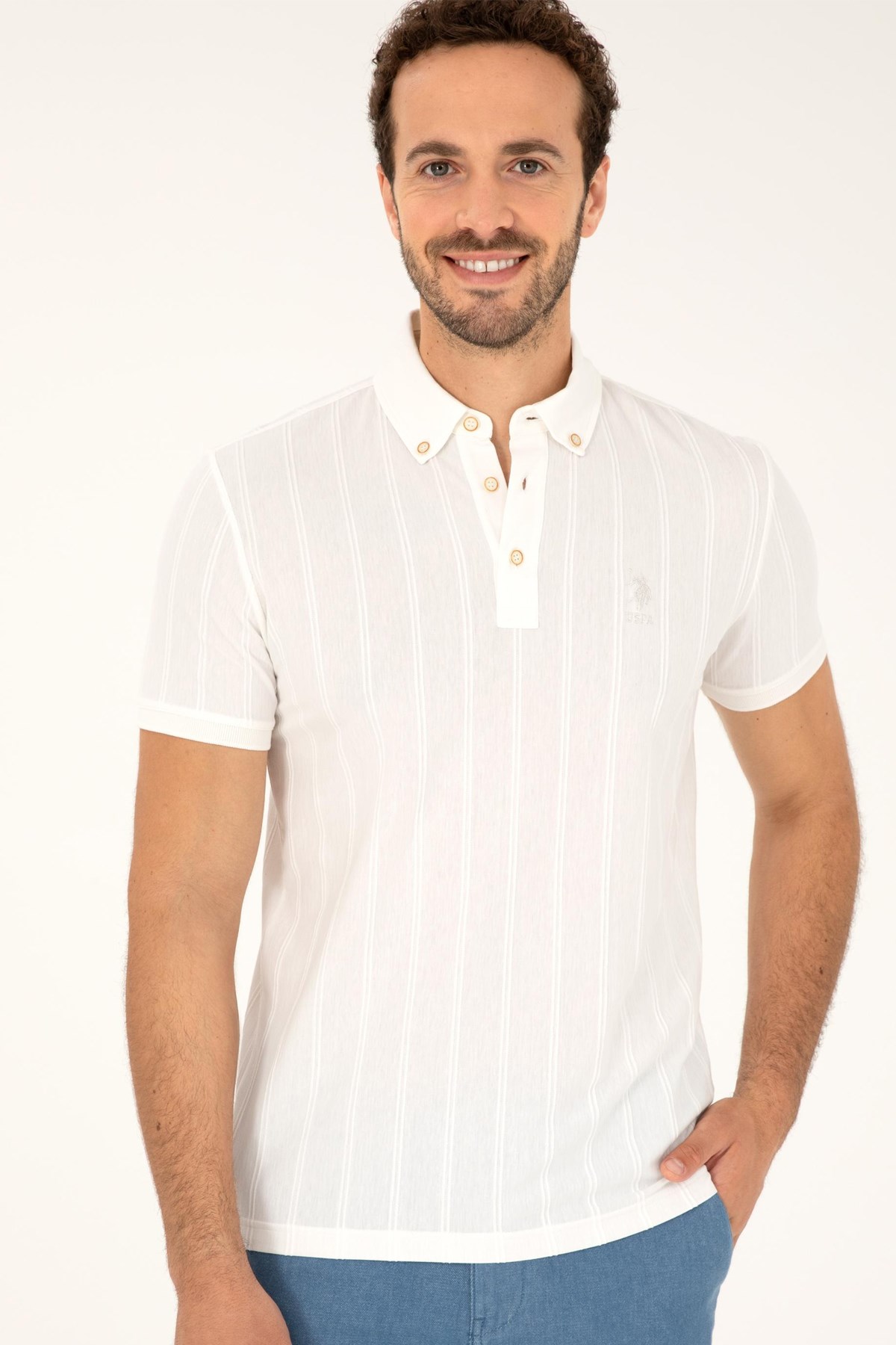U.S. Polo Assn. Erkek Tişört  50282506-VR019 Ekru