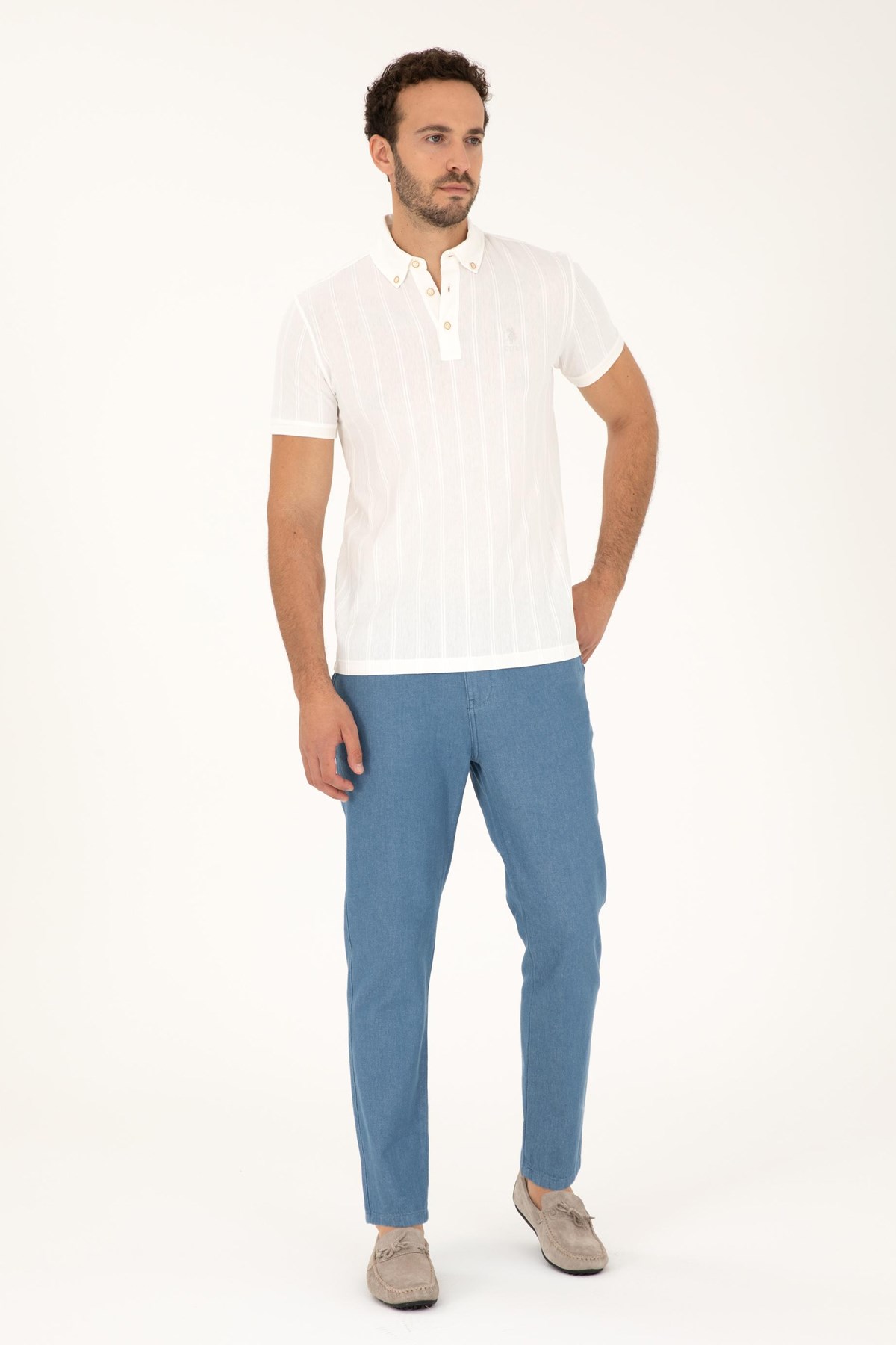 U.S. Polo Assn. Erkek Tişört  50282506-VR019 Ekru