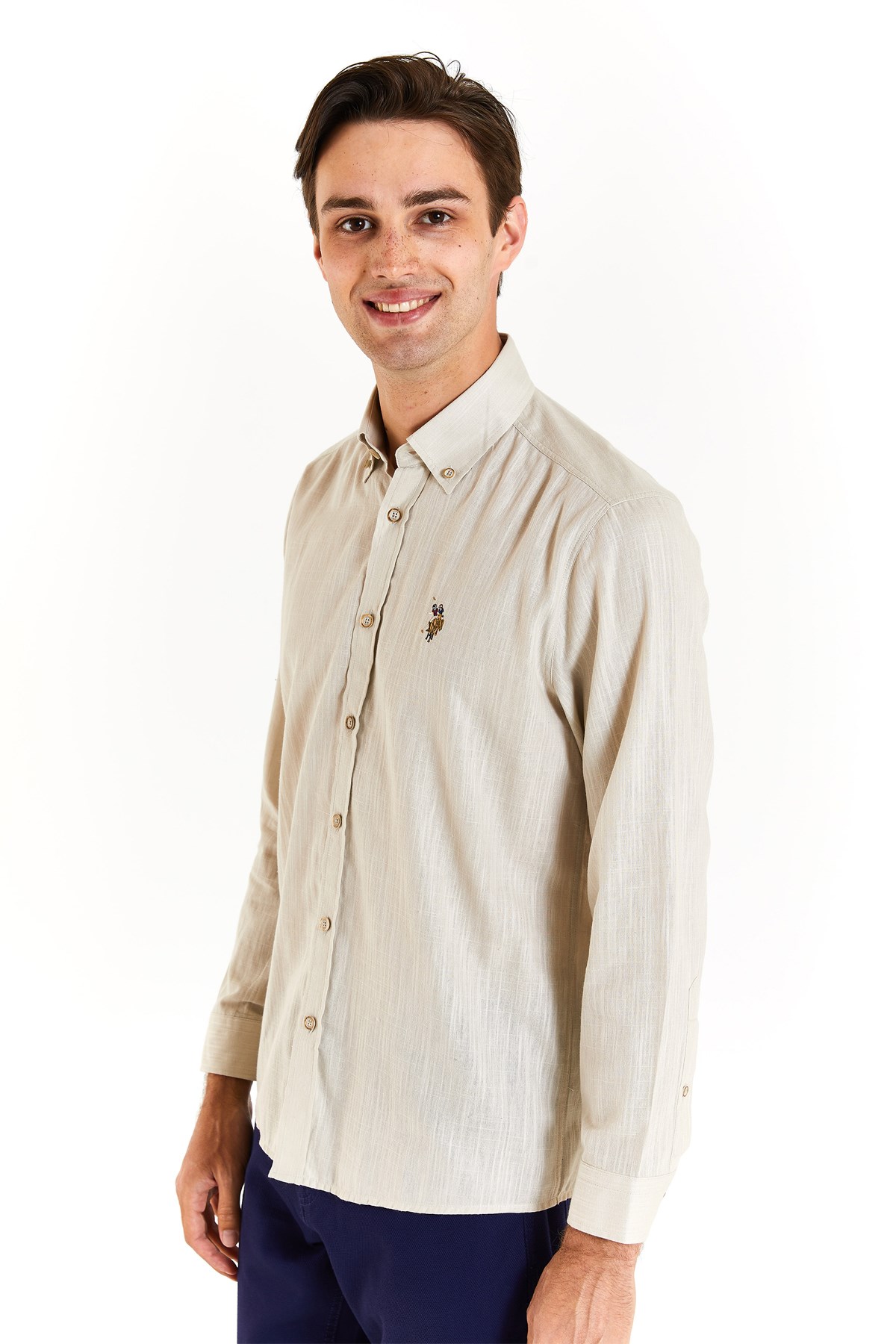 U.S. Polo Assn. Erkek Regular Gömlek 50282588-VR049 Krem
