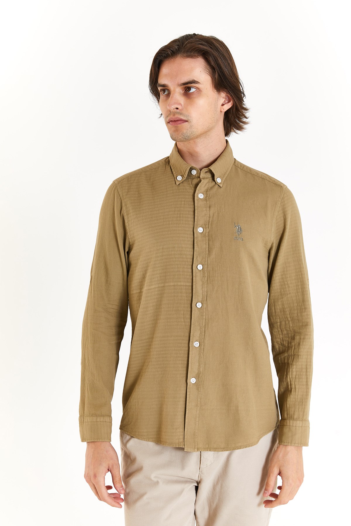 U.S. Polo Assn. Erkek Gömlek 50283718-VR027 Haki