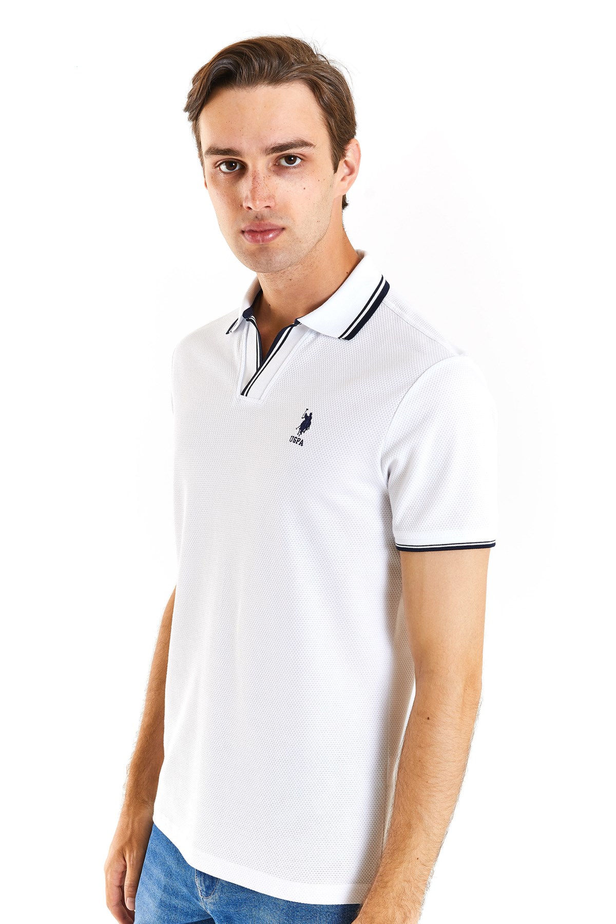 U.S. Polo Assn. Slim Erkek Tişört 50285158-VR013 Beyaz