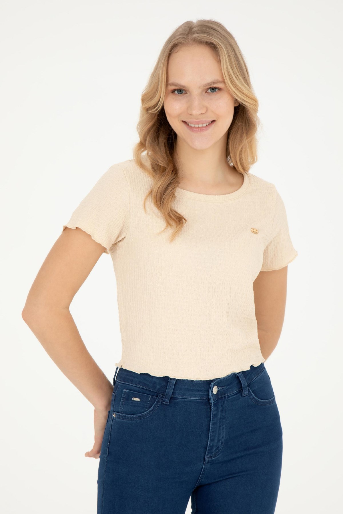 U.S. Polo Assn. Kadın A-Form Fit Tişört 50285532-VR137 Bej