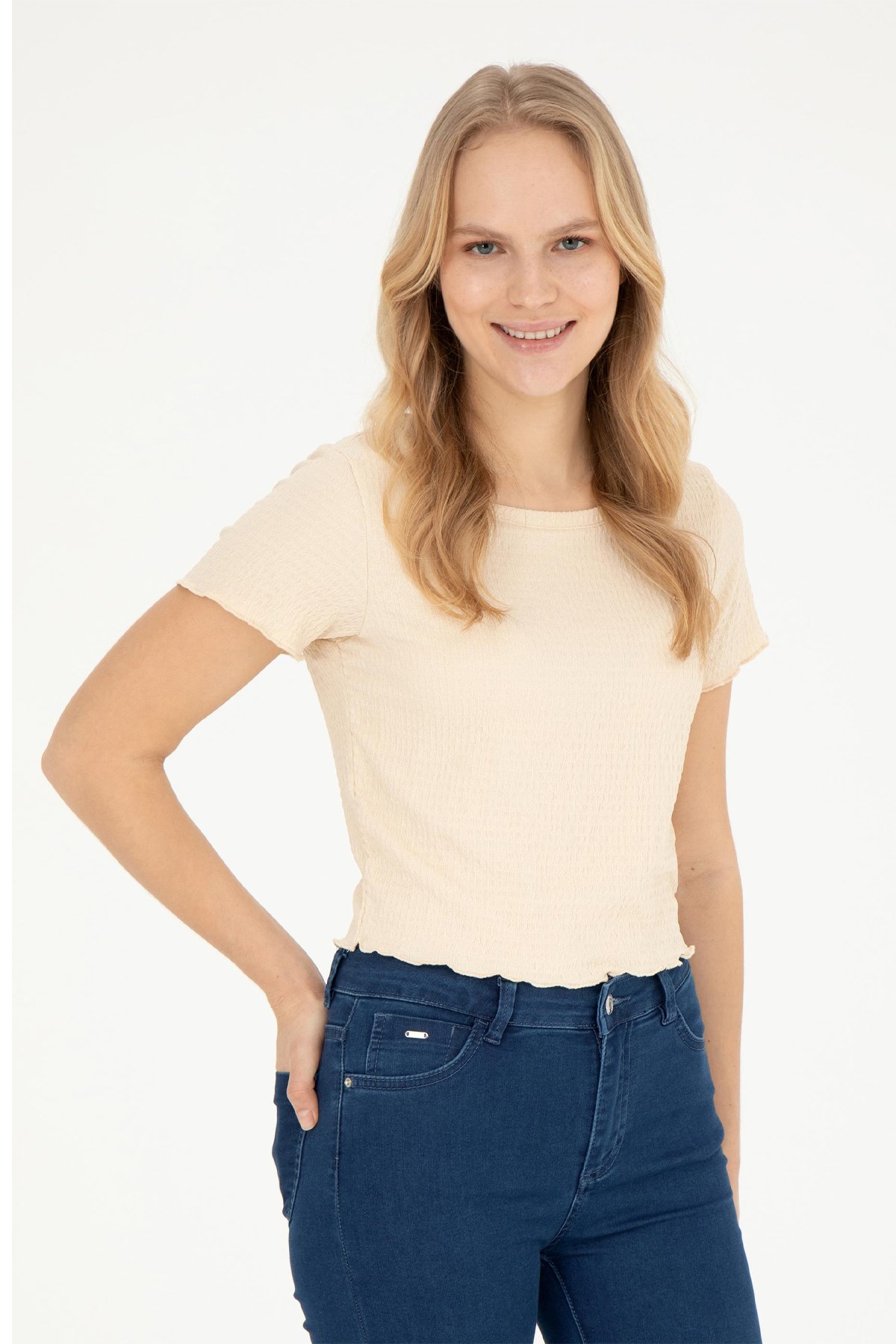 U.S. Polo Assn. Kadın A-Form Fit Tişört 50285532-VR137 Bej