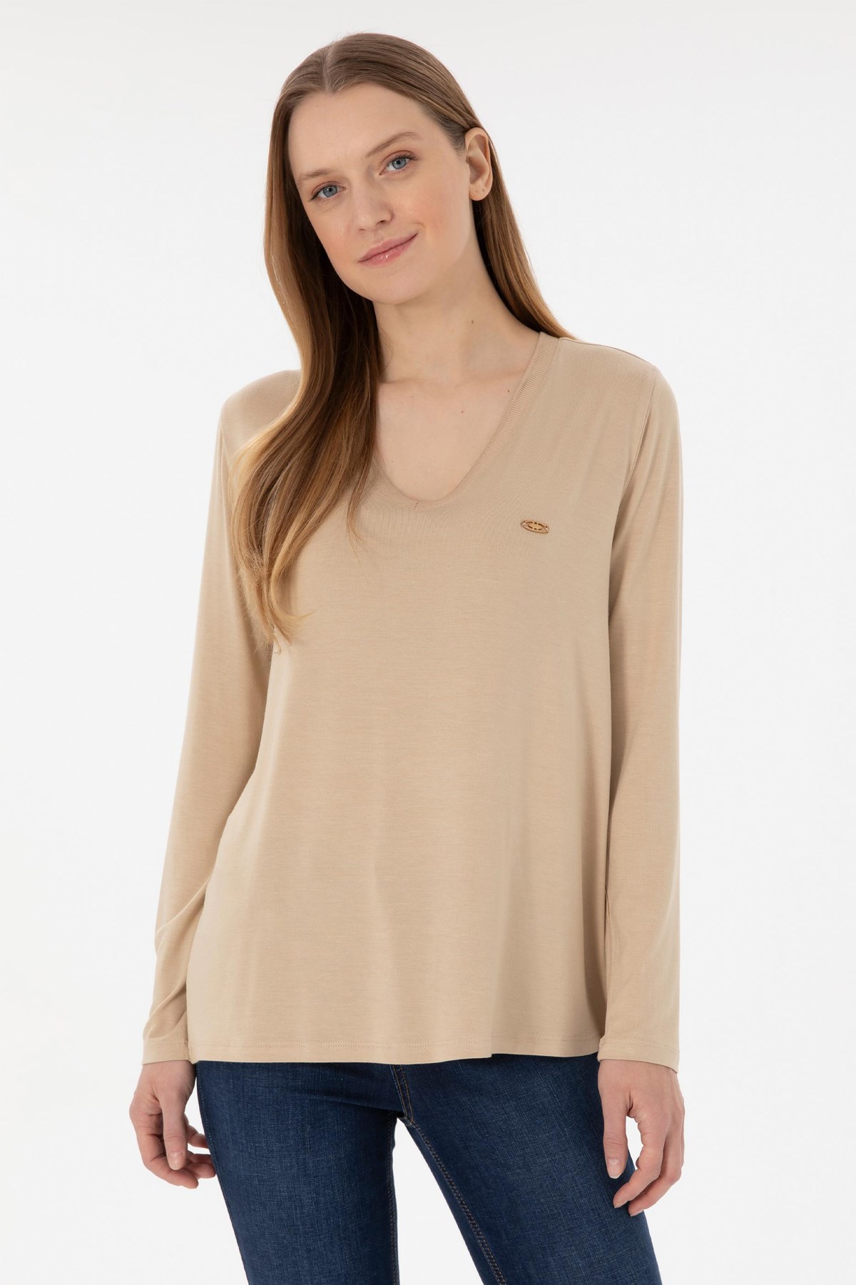 U.S. Polo Assn. Kadın Sweat 50289542-VR085 Bej