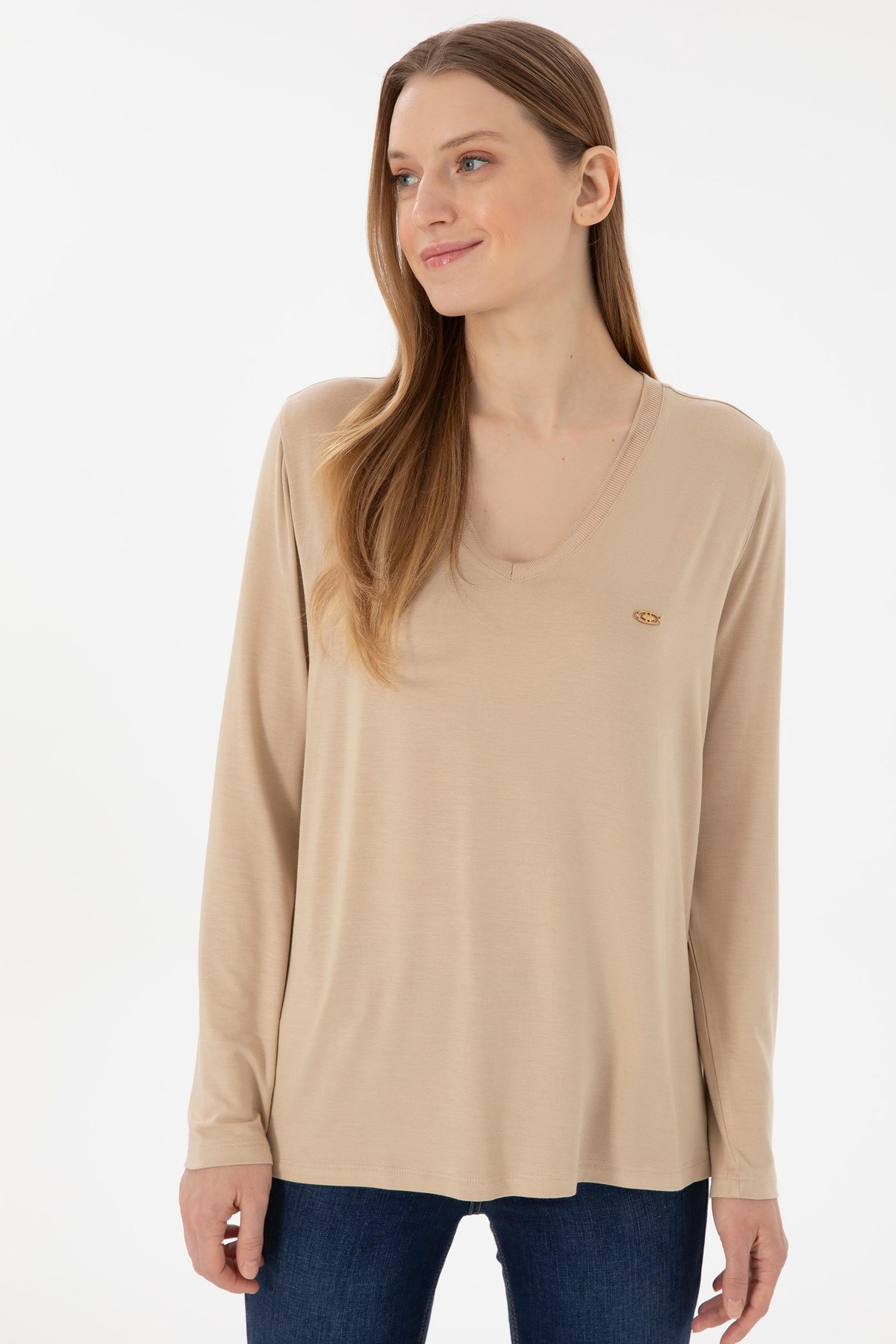 U.S. Polo Assn. Kadın Sweat 50289542-VR085 Bej