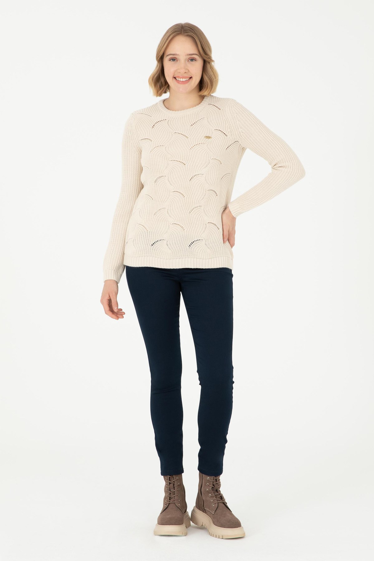 U.S. Polo Assn. Kadın Kazak 50293054-VR159 Bej
