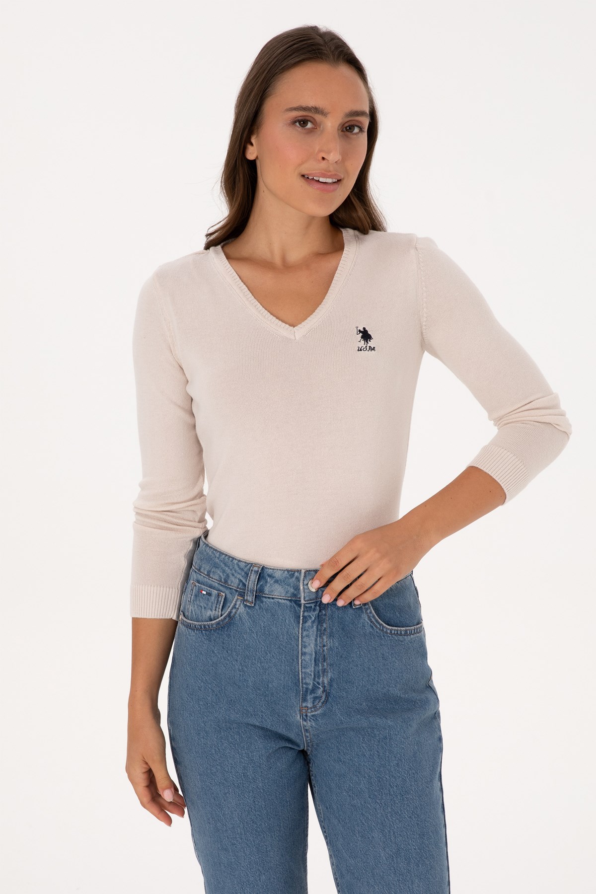 U.S. Polo Assn. Kadın Kazak 50307712-VR071 Krem