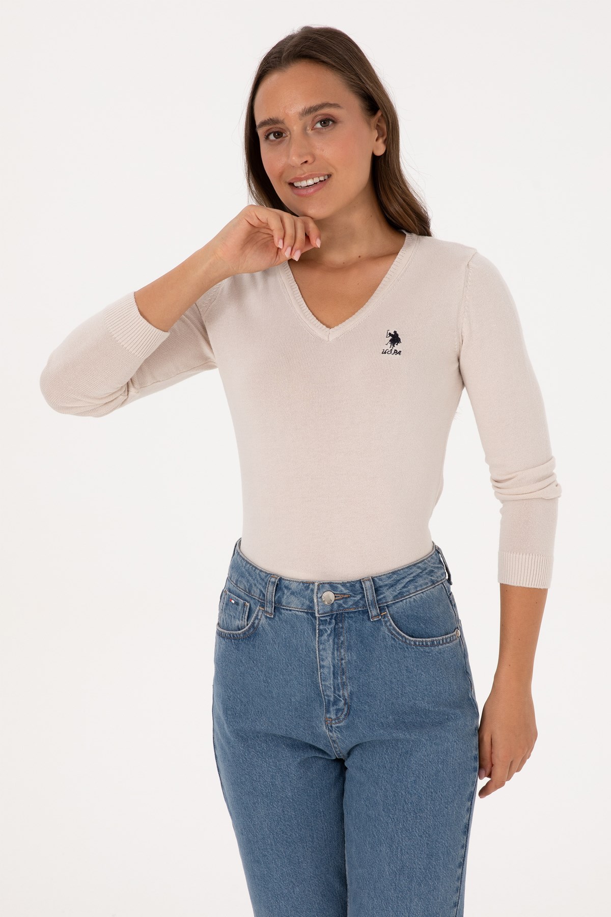 U.S. Polo Assn. Kadın Kazak 50307712-VR071 Krem