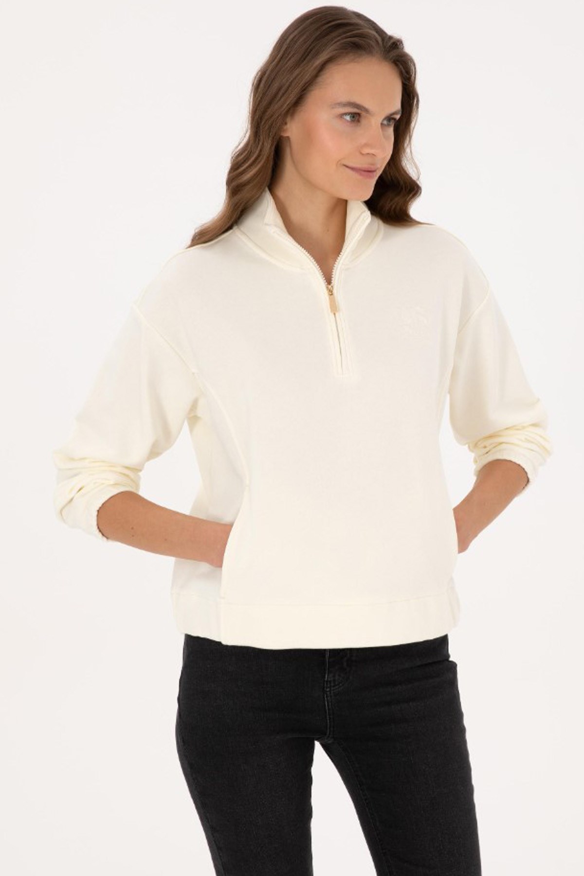 U.S. Polo Assn. Kadın Sweatshirt 50307798-VR256 Bej