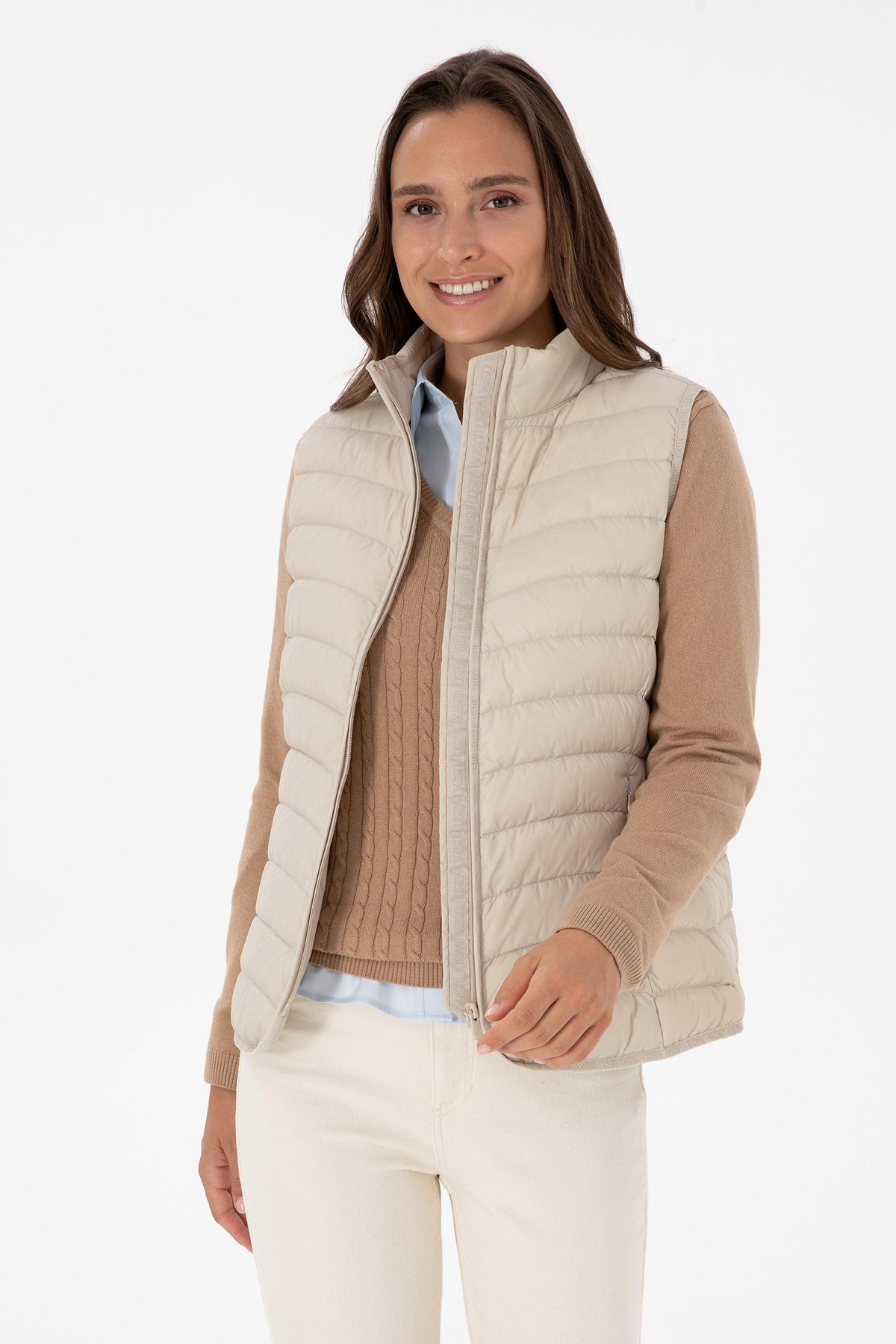 U.S. Polo Assn. Kadın Yelek 50308083-VR256 Bej