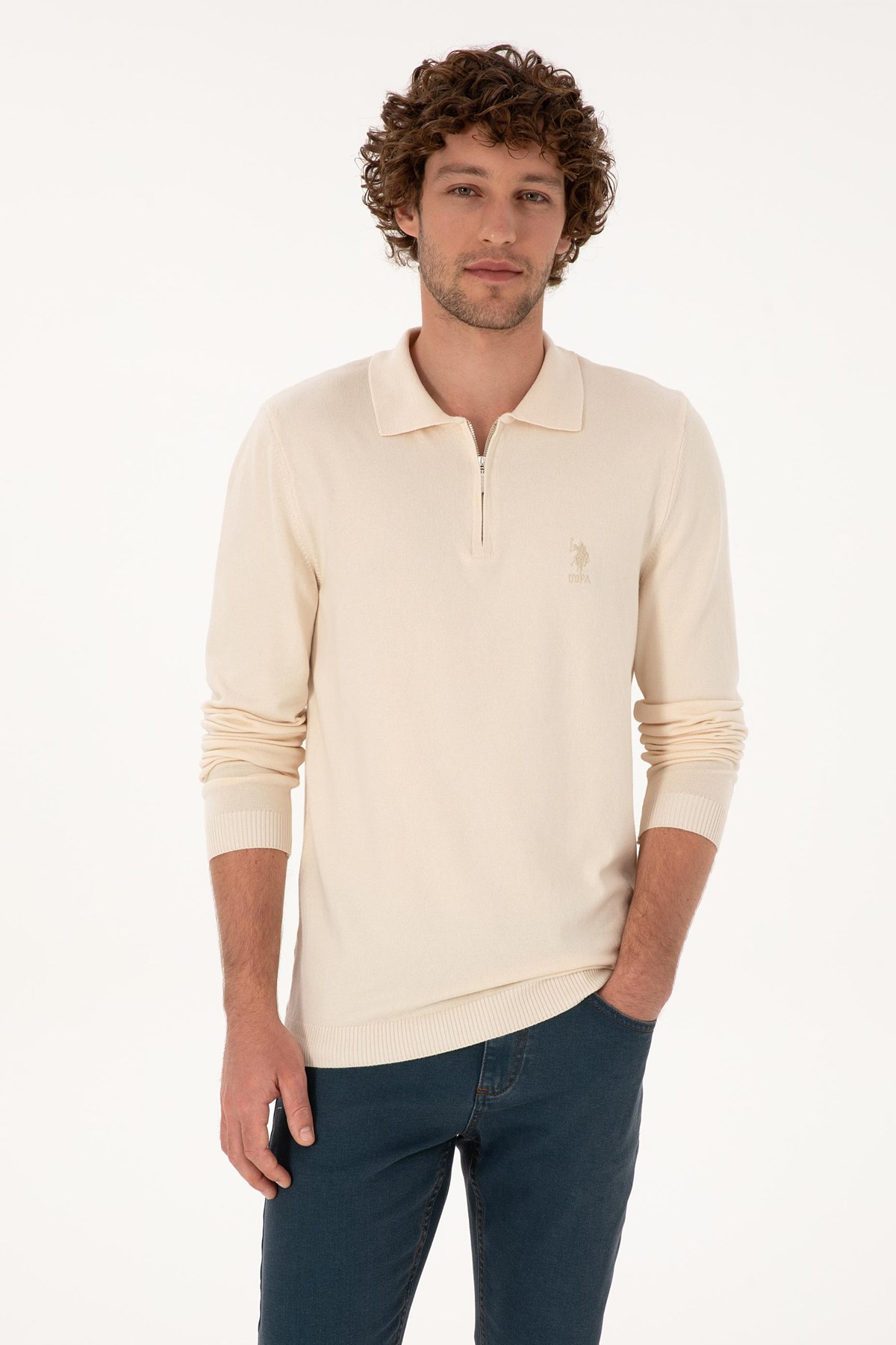 U.S. Polo Assn. Erkek Kazak 50308569-VR256 Bej
