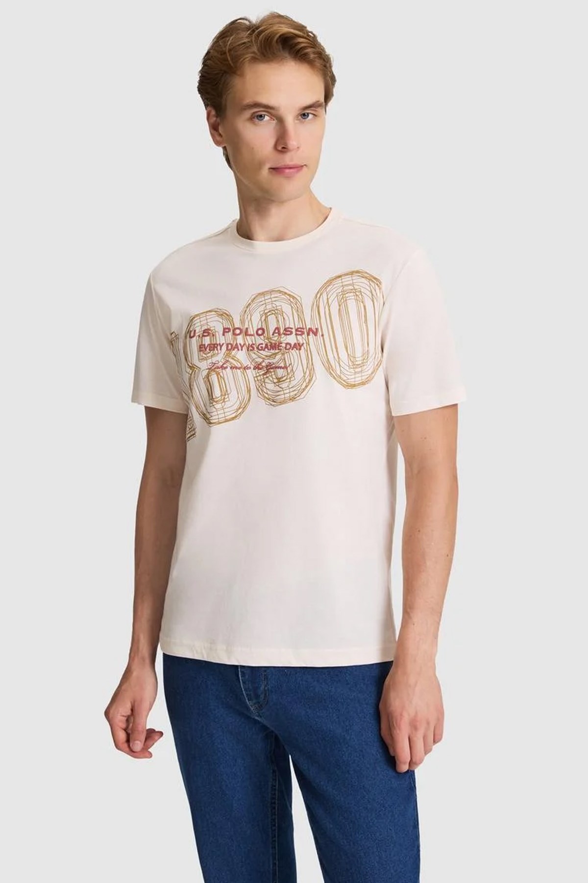 U.S. Polo Assn. Erkek Tişört 50322418-VR071 Krem