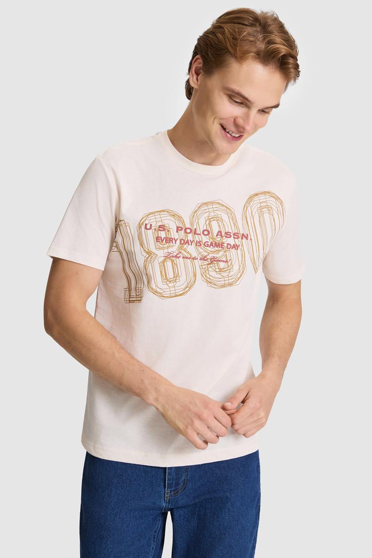 U.S. Polo Assn. Erkek Tişört 50322418-VR071 Krem