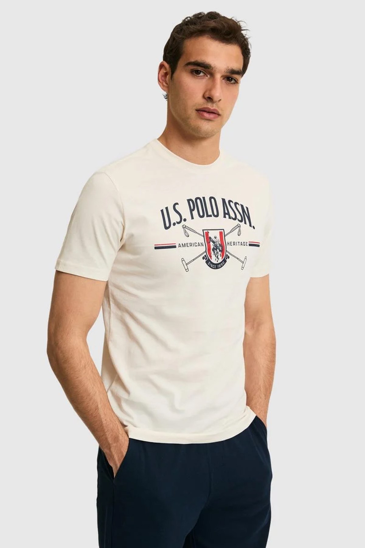 U.S. Polo Assn. Erkek Tişört 50322479-VR071 Krem