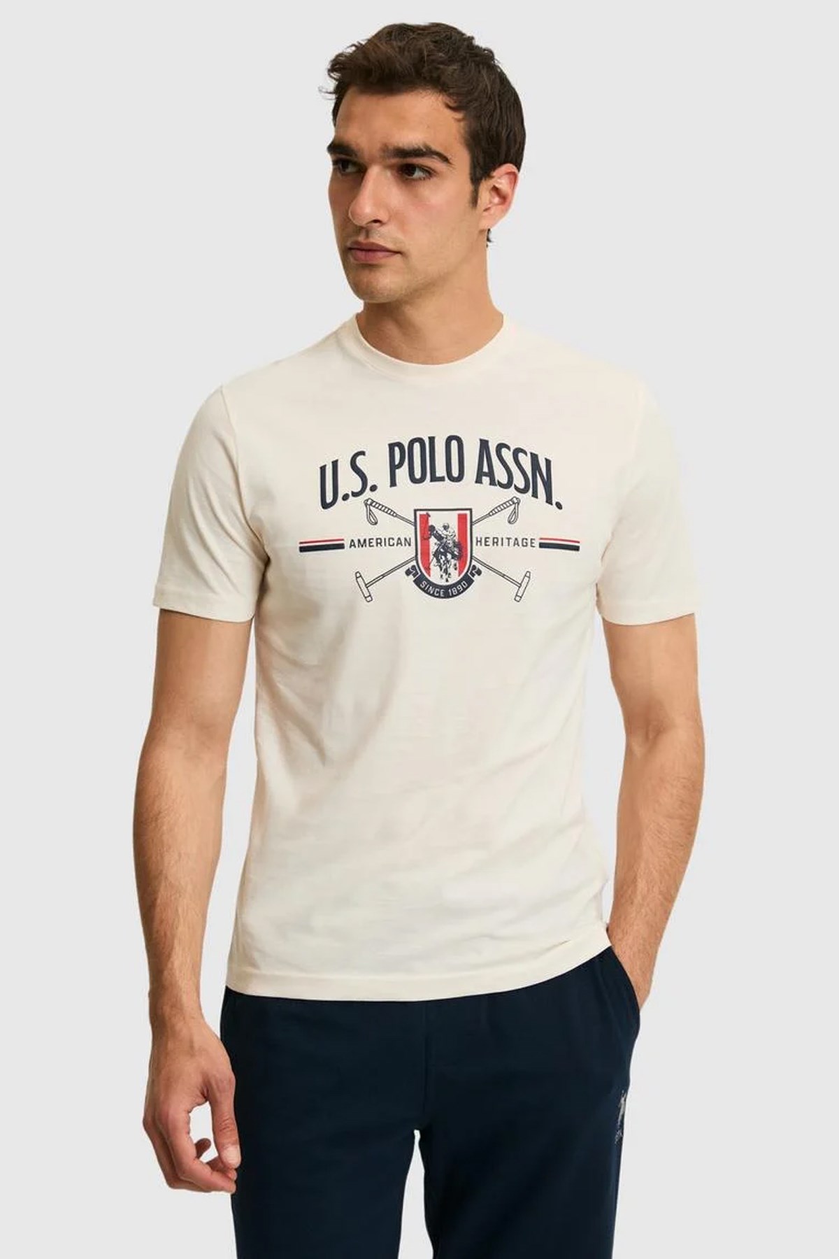 U.S. Polo Assn. Erkek Tişört 50322479-VR071 Krem